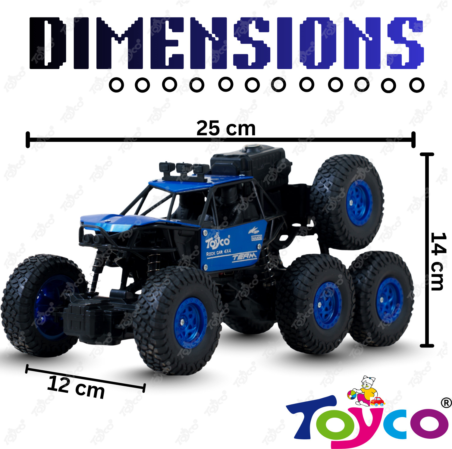 Image of Toyco 8 TYRES Big Rock Crawler Rechargeable Offroad Monster RC Car with Smoke Function (Blue)