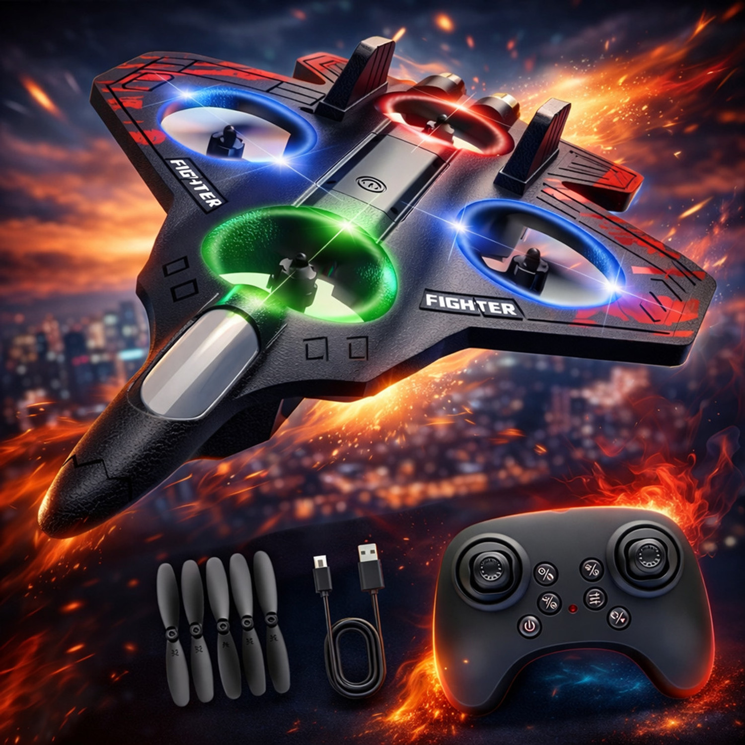 Image of PAPASpace Remote Control Airplane Fighter Jet with LED Light 360 Stunt Toy for Kids (Multicolor)