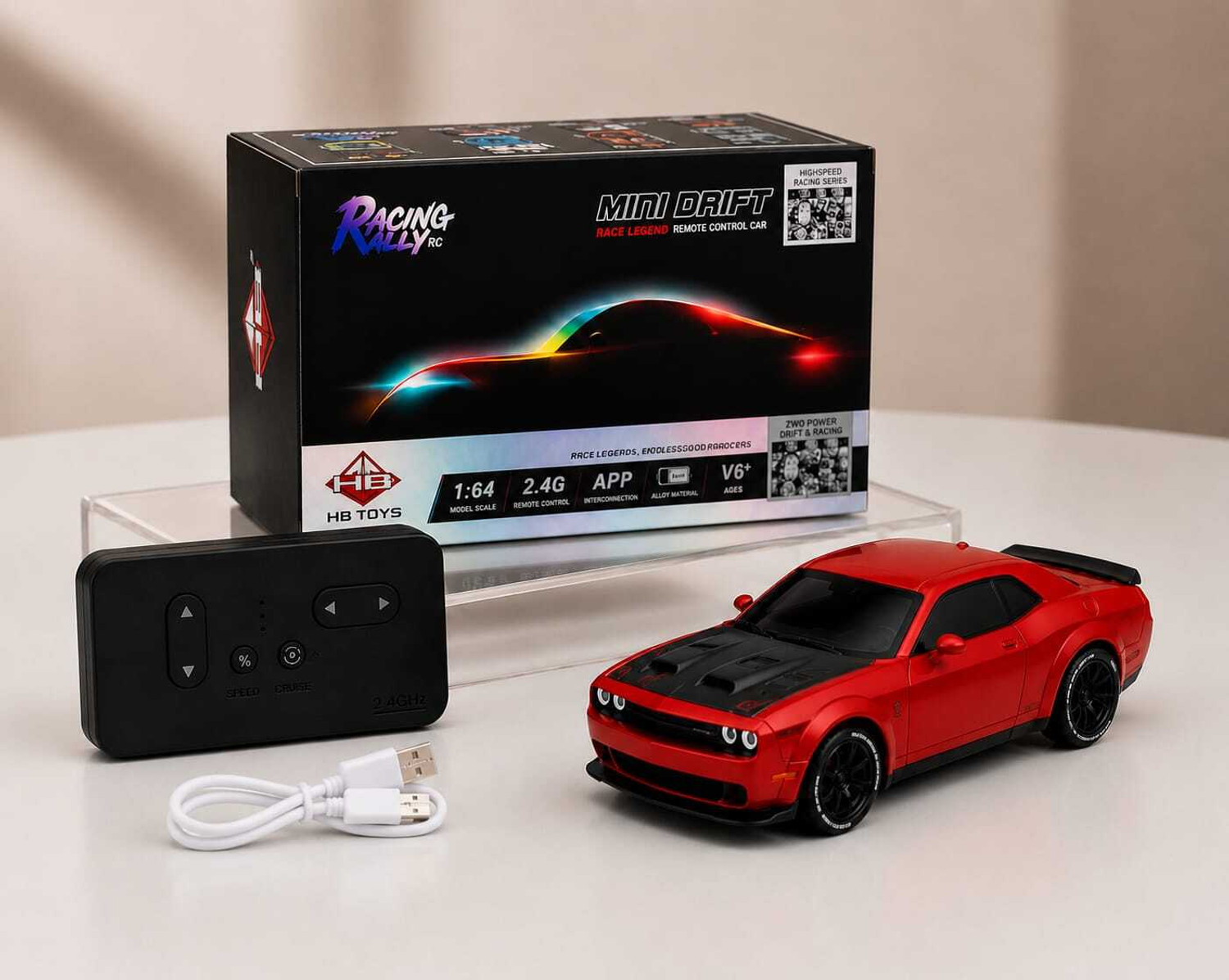 ZHASK 1:64 Scale Alloy R/C Dodge Challenger SRT Drift Car - Image 1
