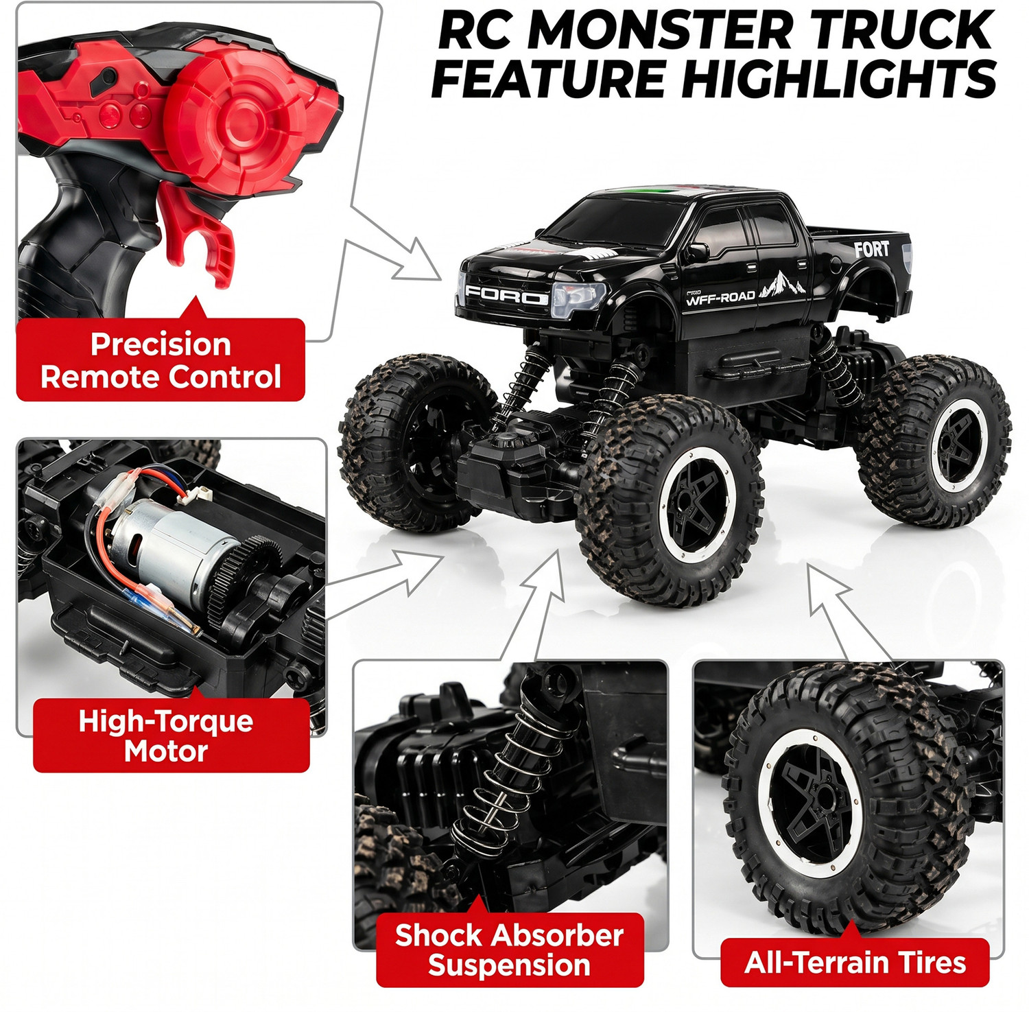 Image of SMART BOY Rock Crawler 4x4 RC Car with Spray Smoke Effect & App Control (Black)
