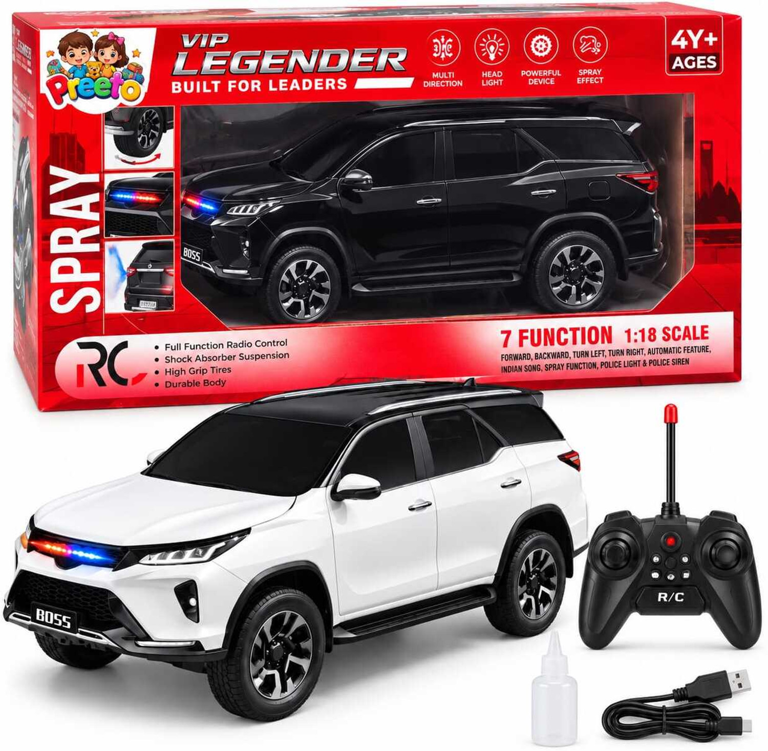 Preeto Wireless Fortuner Remote Control SUV (White) - Image 1