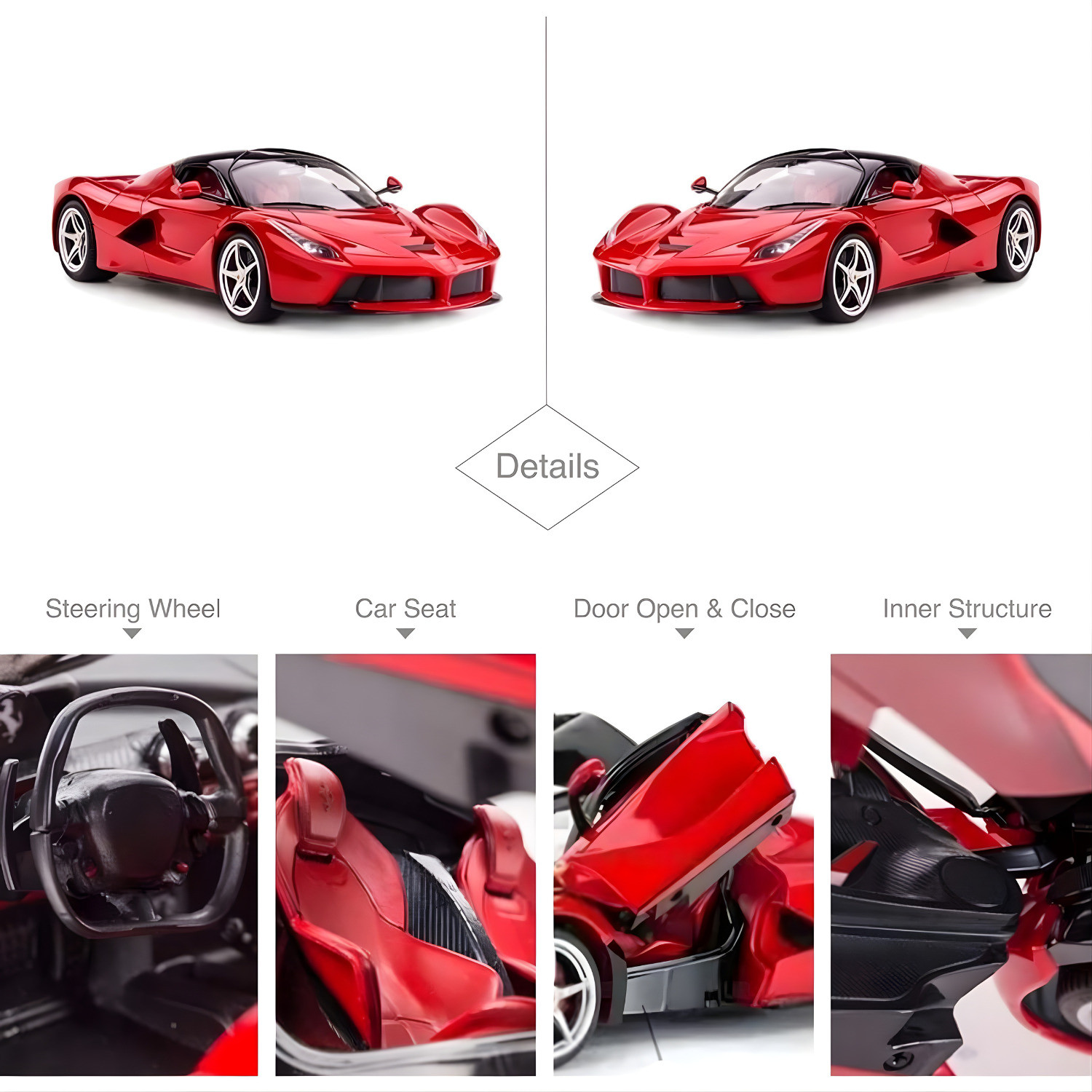 Image of BAIRNINO Rechargeable LaFerrari Door Opening Remote Control Drift Car with LED Headlight (Red)
