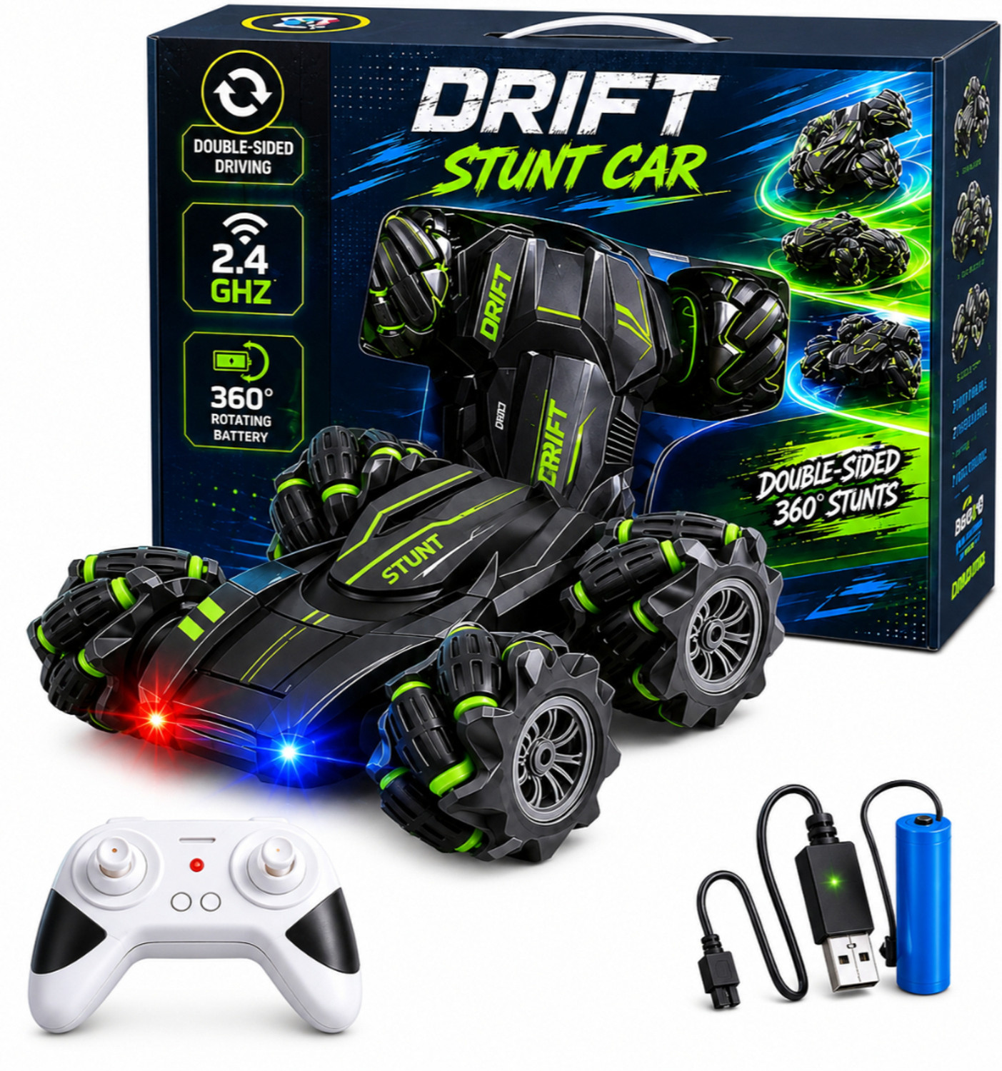 WORLD OF TINY 4WD RC Drift Stunt Car with LED Headlights - Image 1