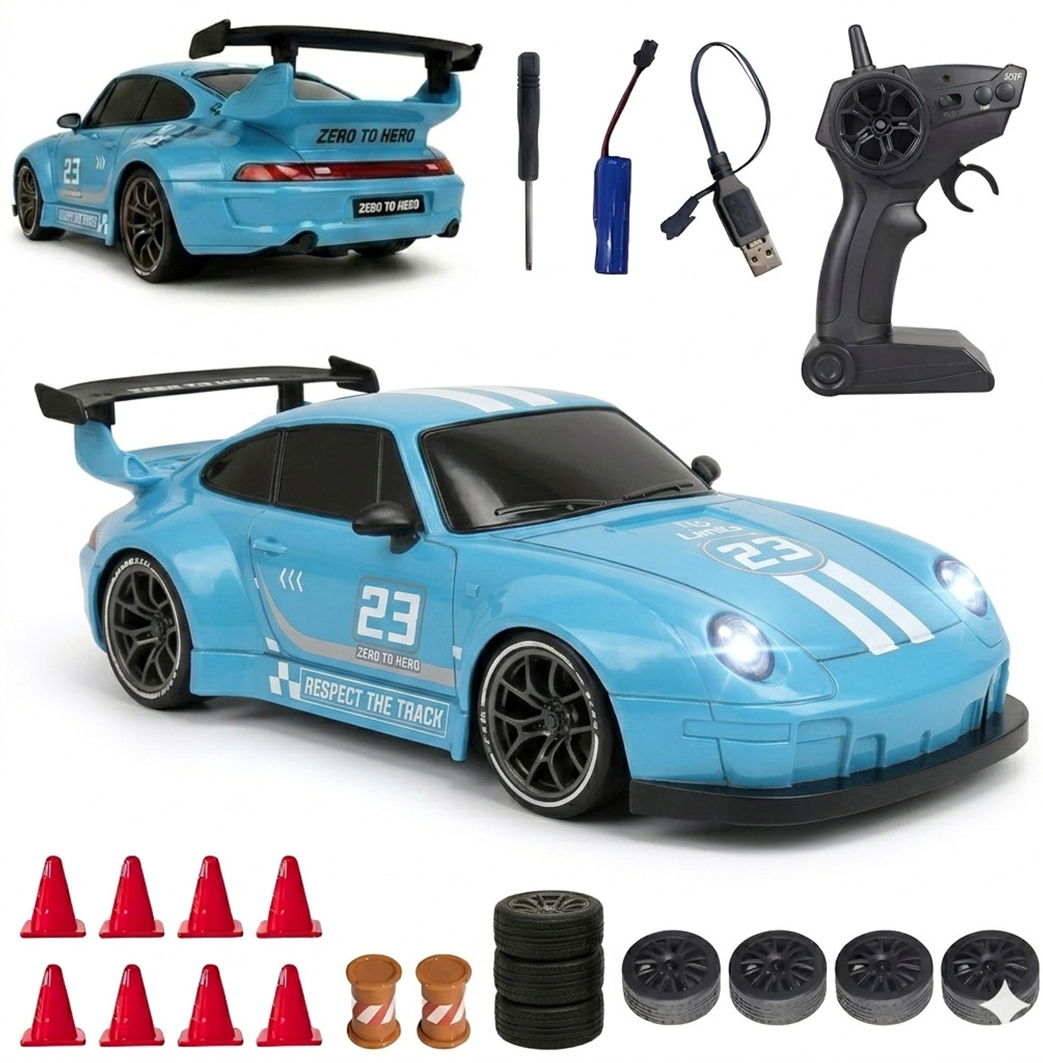 Image of Flytek Rechargeable rc car drift remote control car drift rc car with light (Red-Black)