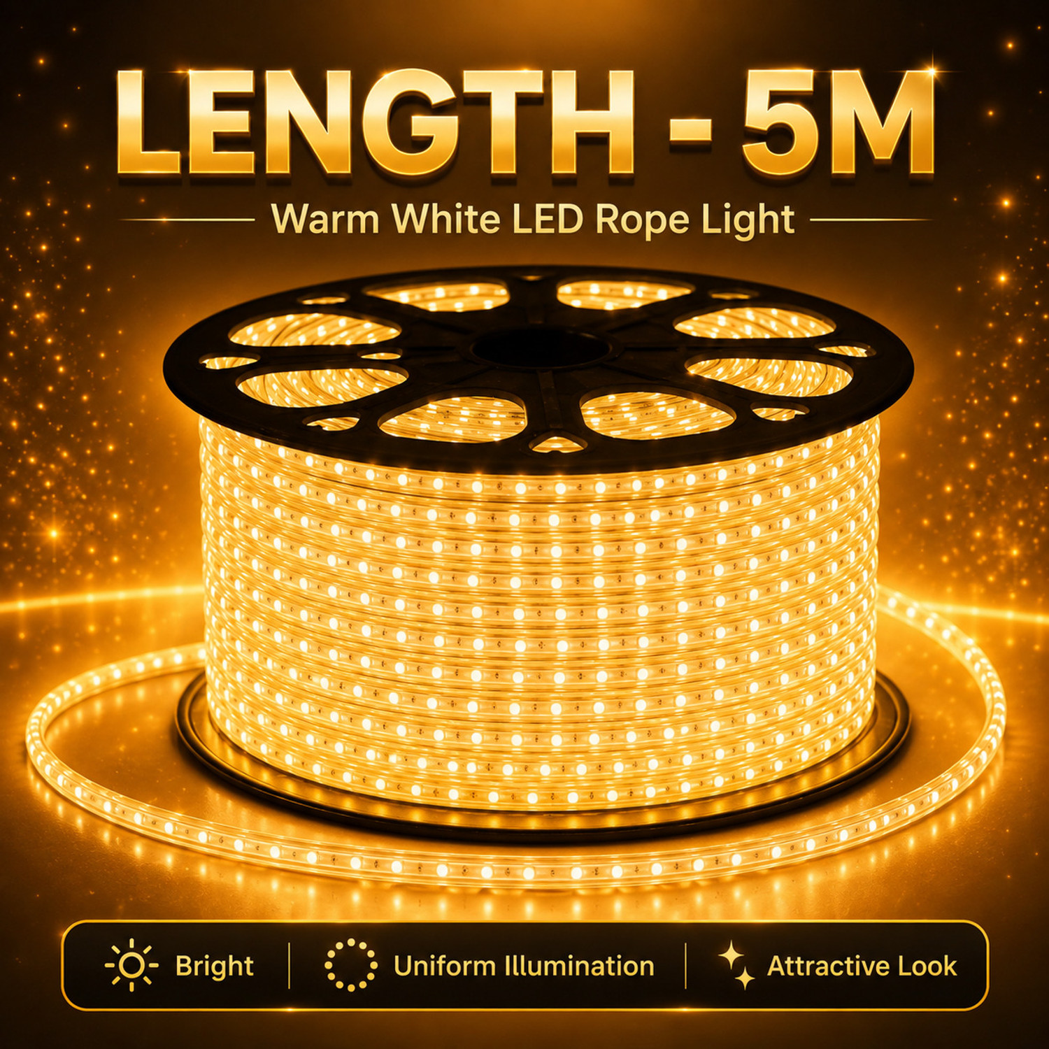 Image of spark world 1200 LEDs 5 m Yellow Steady Strip Rice Lights (Pack of 1)