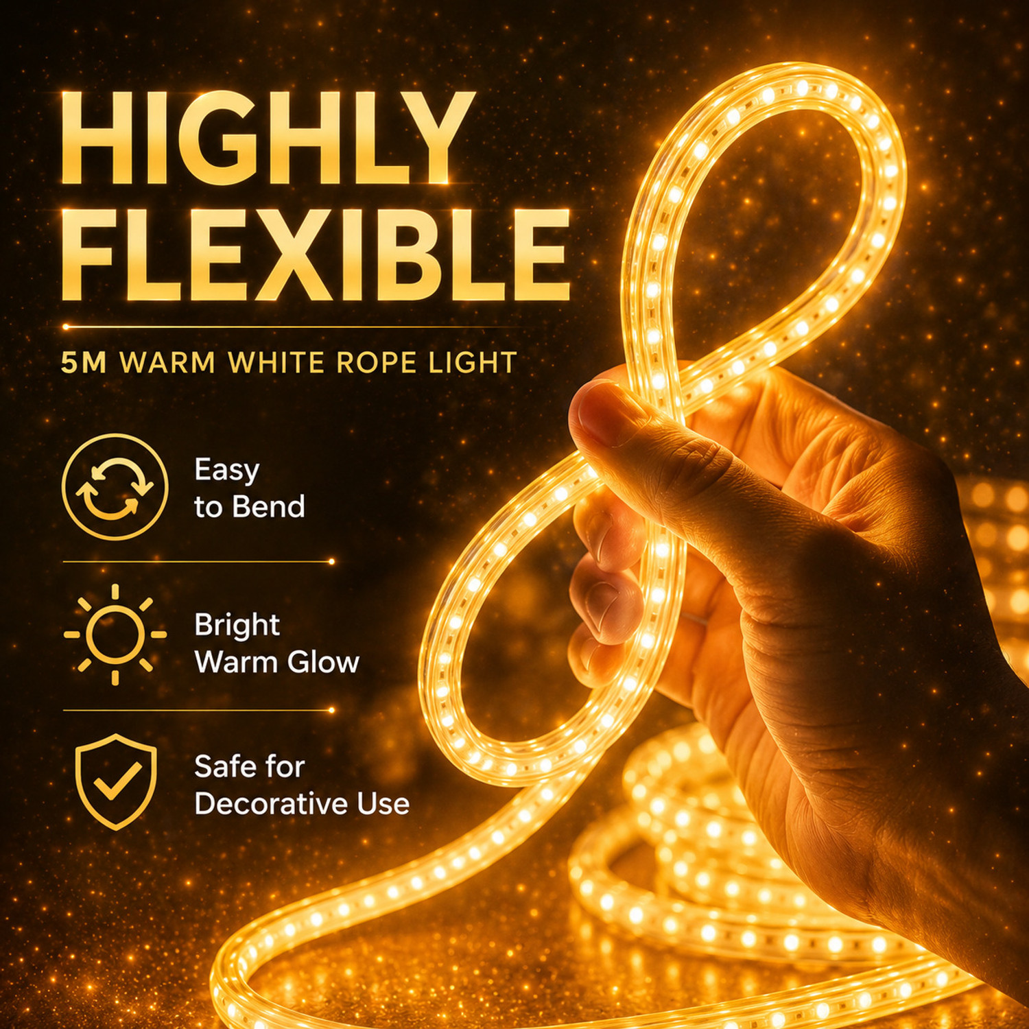 Image of spark world 1200 LEDs 5 m Yellow Steady Strip Rice Lights (Pack of 1)