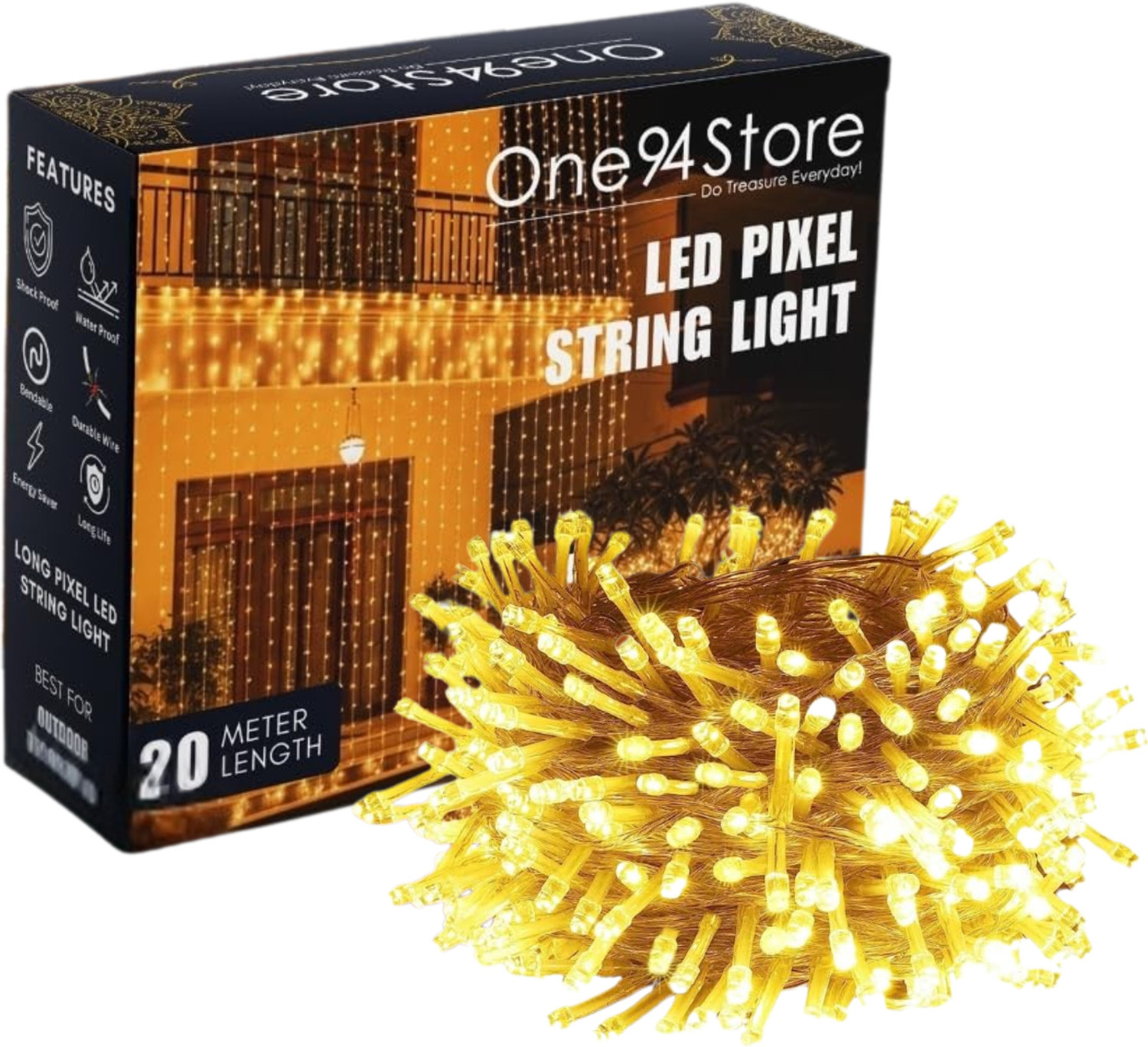 Image of spark world 1200 LEDs 5 m Yellow Steady Strip Rice Lights (Pack of 1)