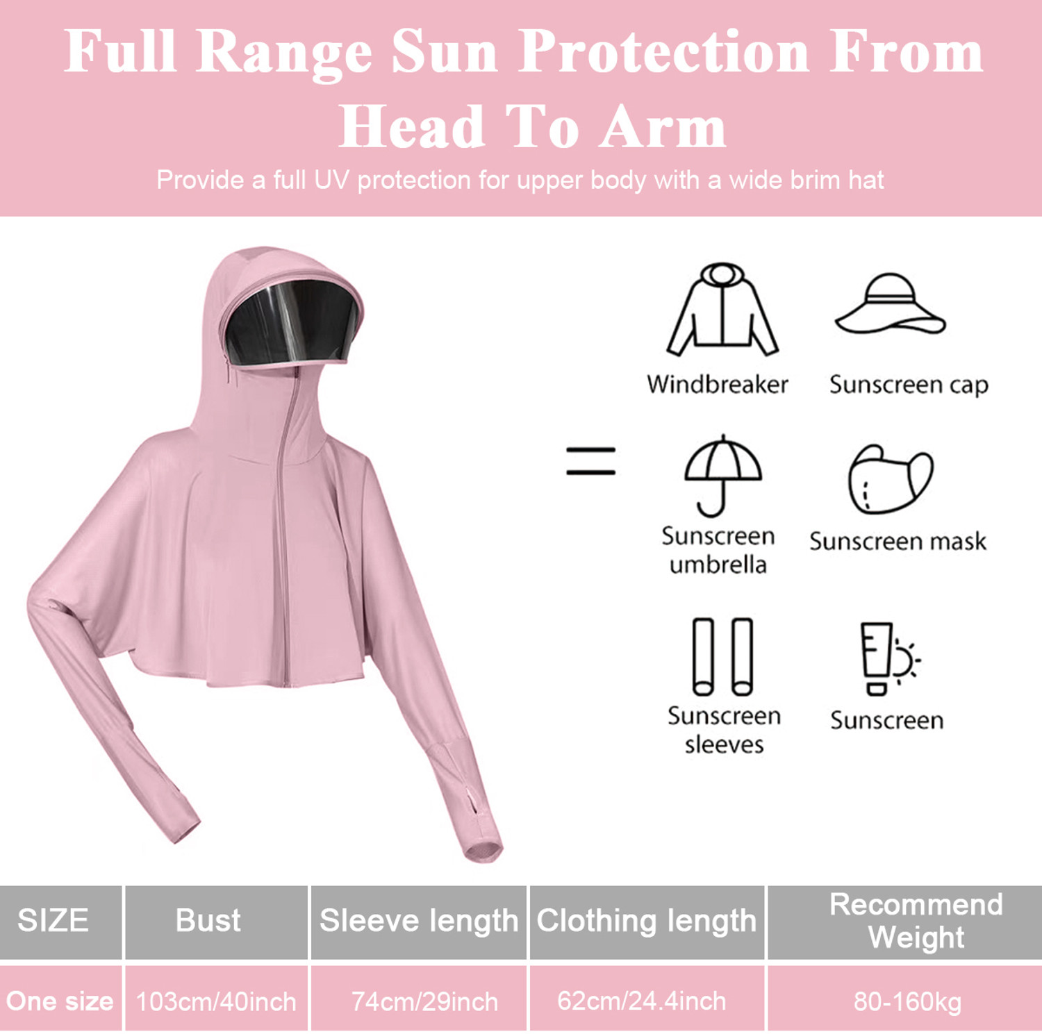 Image of PALAY Wide Brim Hat Protection Jacket Lightweight Full Zip up Outdoor Riding Protective Jacket (Pink, Free)