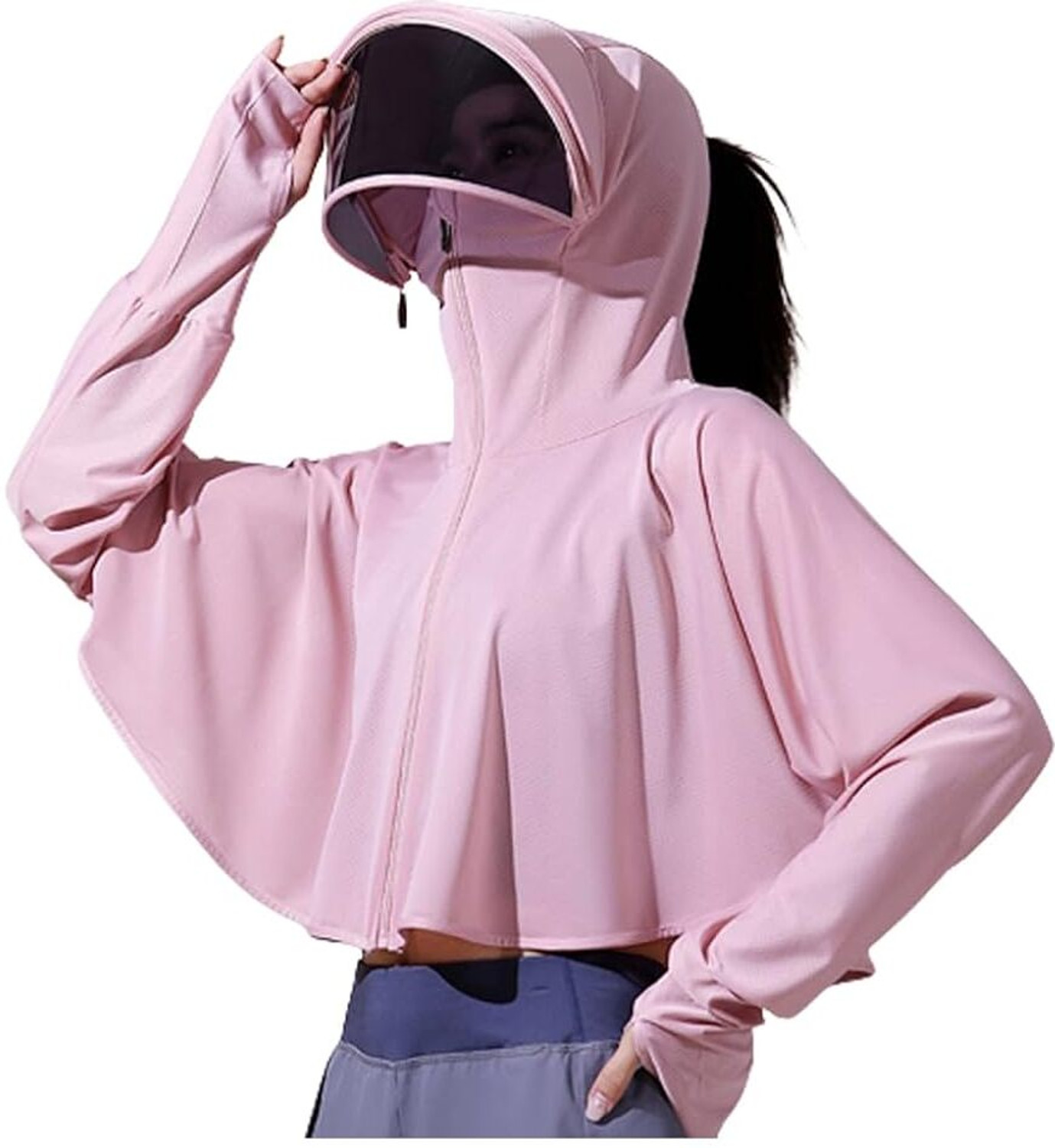 Image of PALAY Wide Brim Hat Protection Jacket Lightweight Full Zip up Outdoor Riding Protective Jacket (Pink, Free)