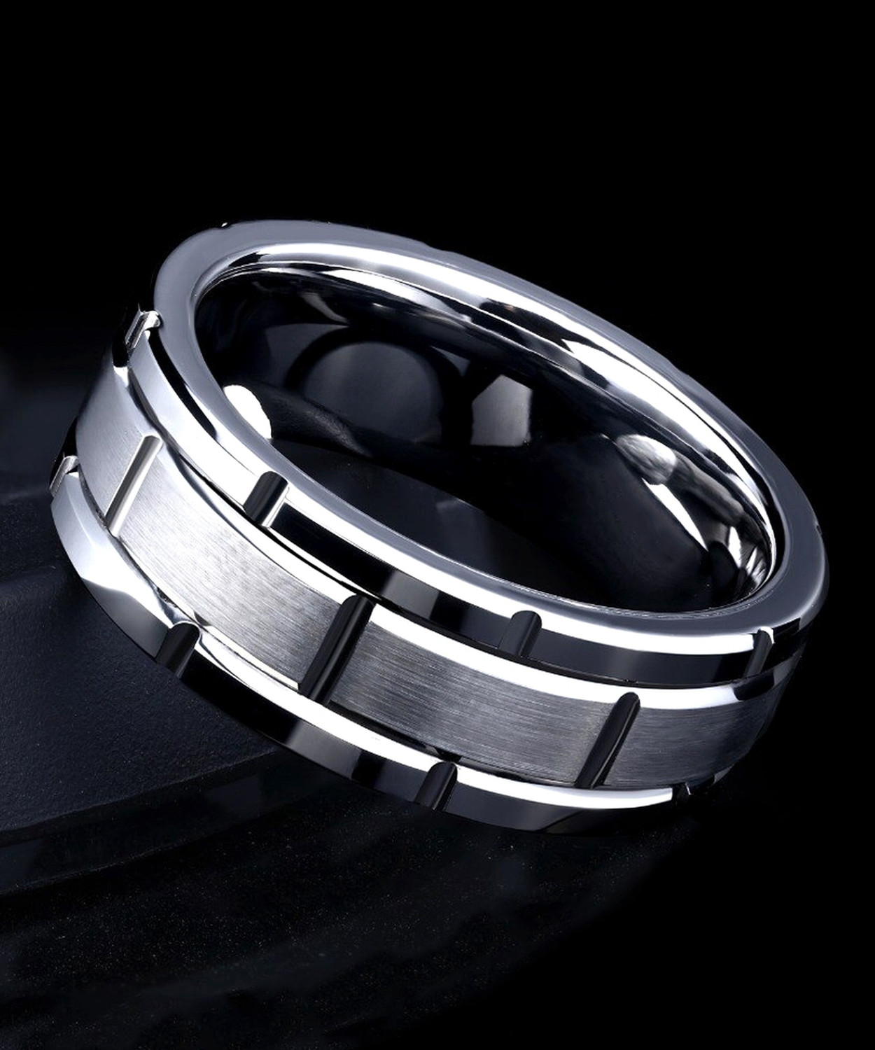 Image of YELLOW CHIMES Metal Black Silver Plated Ring