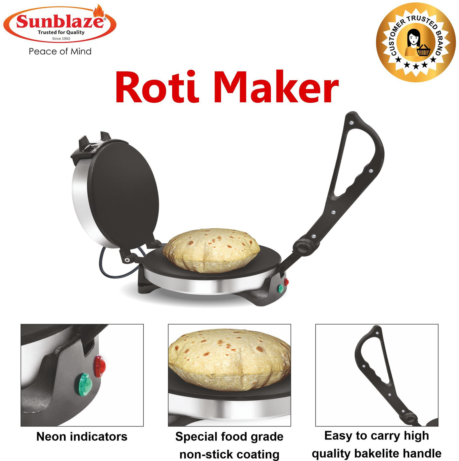 Image of Sunblaze Non Stick Electric 900 Watt Efficiency ISI Approved Roti and Khakra Maker