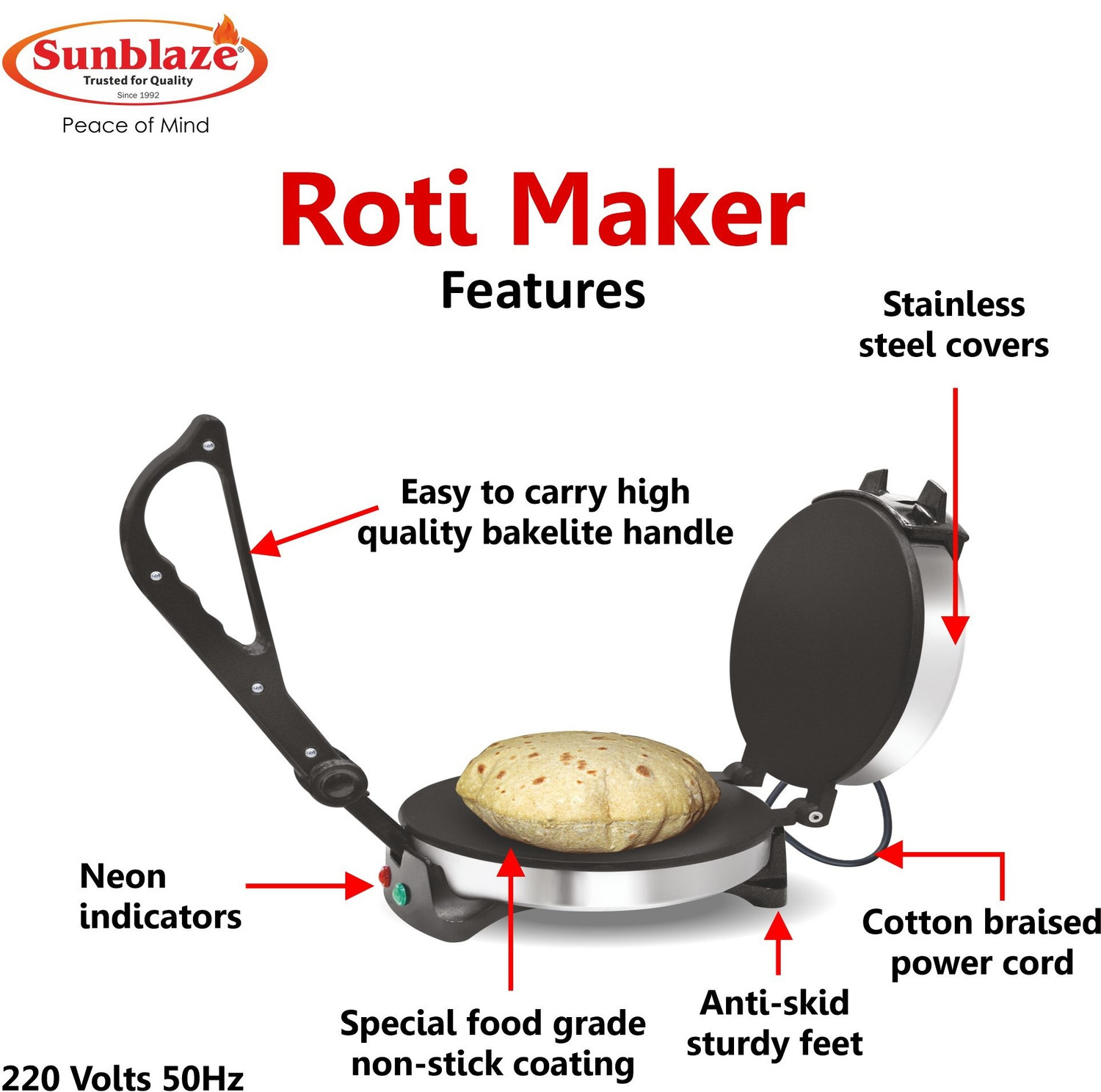 Image of Sunblaze Non Stick Electric 900 Watt Efficiency ISI Approved Roti and Khakra Maker