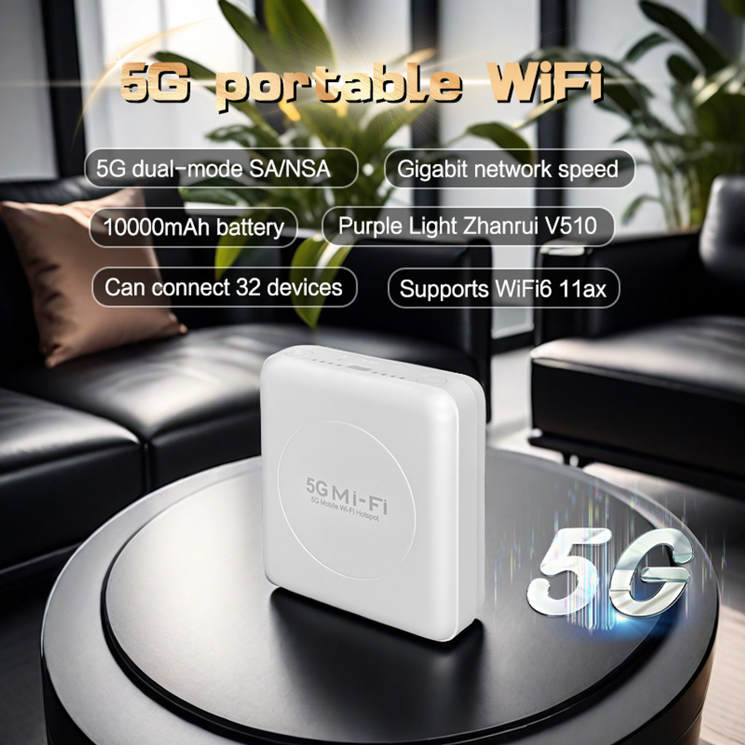 Image of Orlov 5G Portable WiFi Hotspot Wireless Dongle | High Speed SIM Router | Model M7 Router 2.4 GHz 2000 Mbps Wifi Speed Dual Band Internal Antenna NA (White)