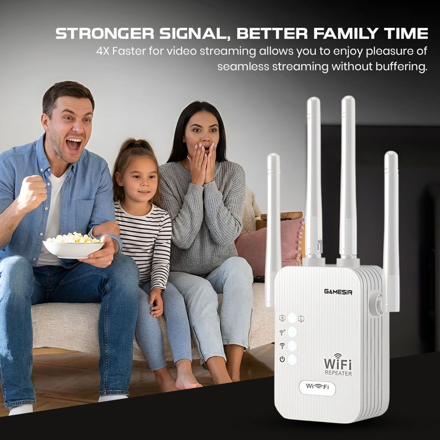 Image of GameSir Wi-Fi Extender Up to 300Mbps WiFi Repeaters WiFi Range Extender 2.4 GHz 300 Mbps Wifi Speed Dual Band External Antenna Ethernet (Cable Broadband) (White)