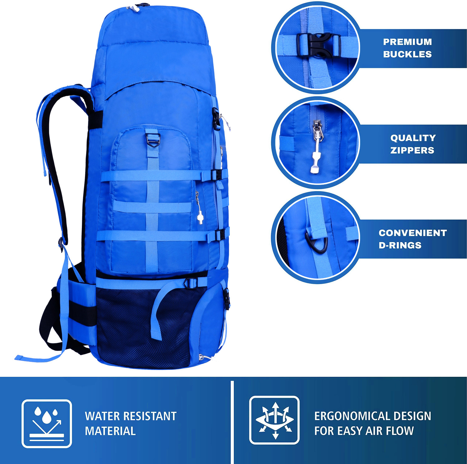 Image of BAGWINGS 85-L Waterproof Trekking Bag Hiking Backpack Travel Bag ( 1 year waranty) Rucksack - 85 L (Blue)