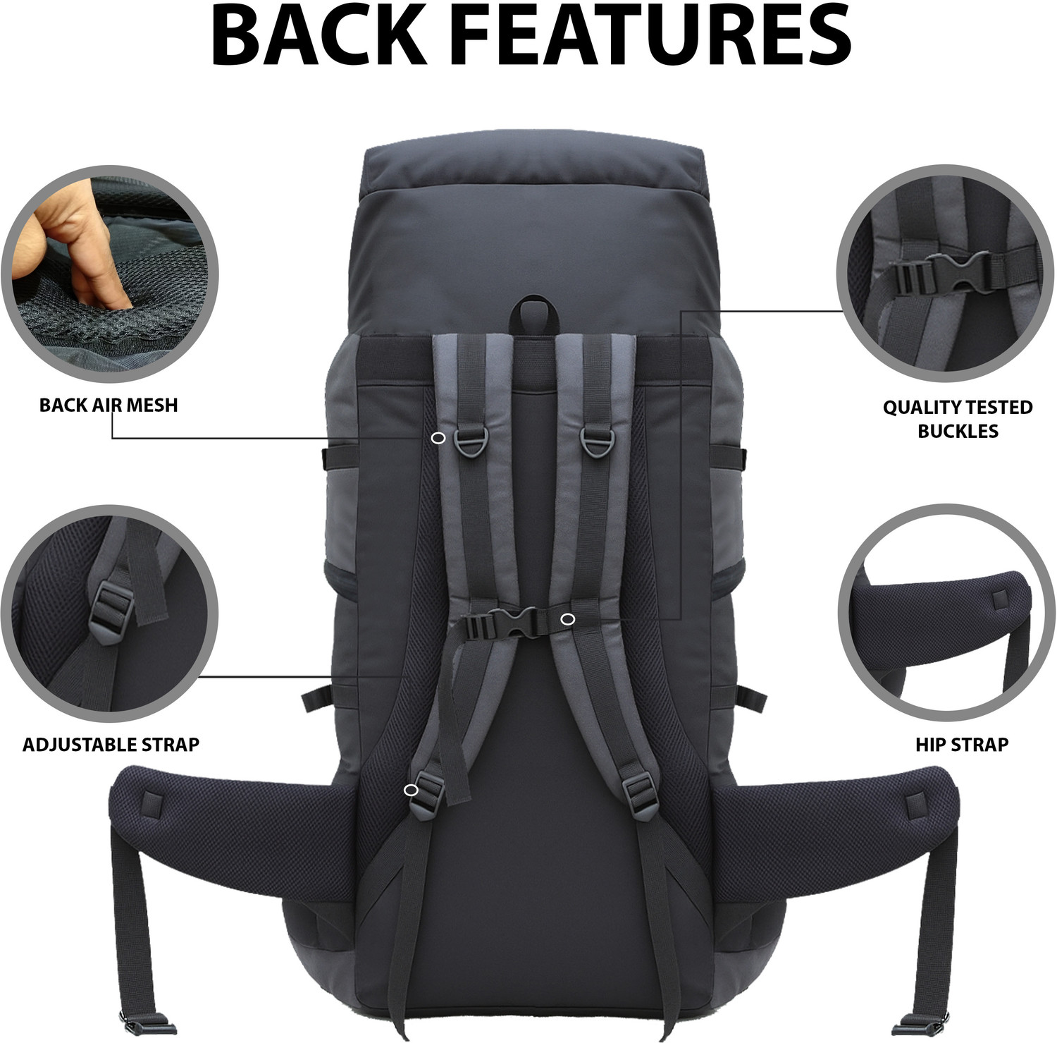 Image of BOLSTER 95L TRAVEL HIKING RUCKSACK TRAVEL BACKPACK FOR ADVENTURES TREKS 1 YEAR WARRANTY (Grey, Rucksack)