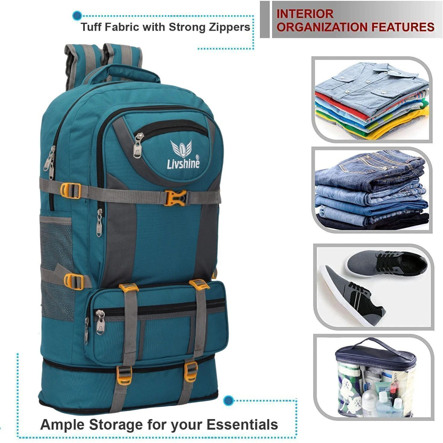 Image of Smartlook Travel for Outdoor Sport HikiIng bag blue Waterproof Backpack (BLACK, 70 L) Rucksack - 50 L (Black)