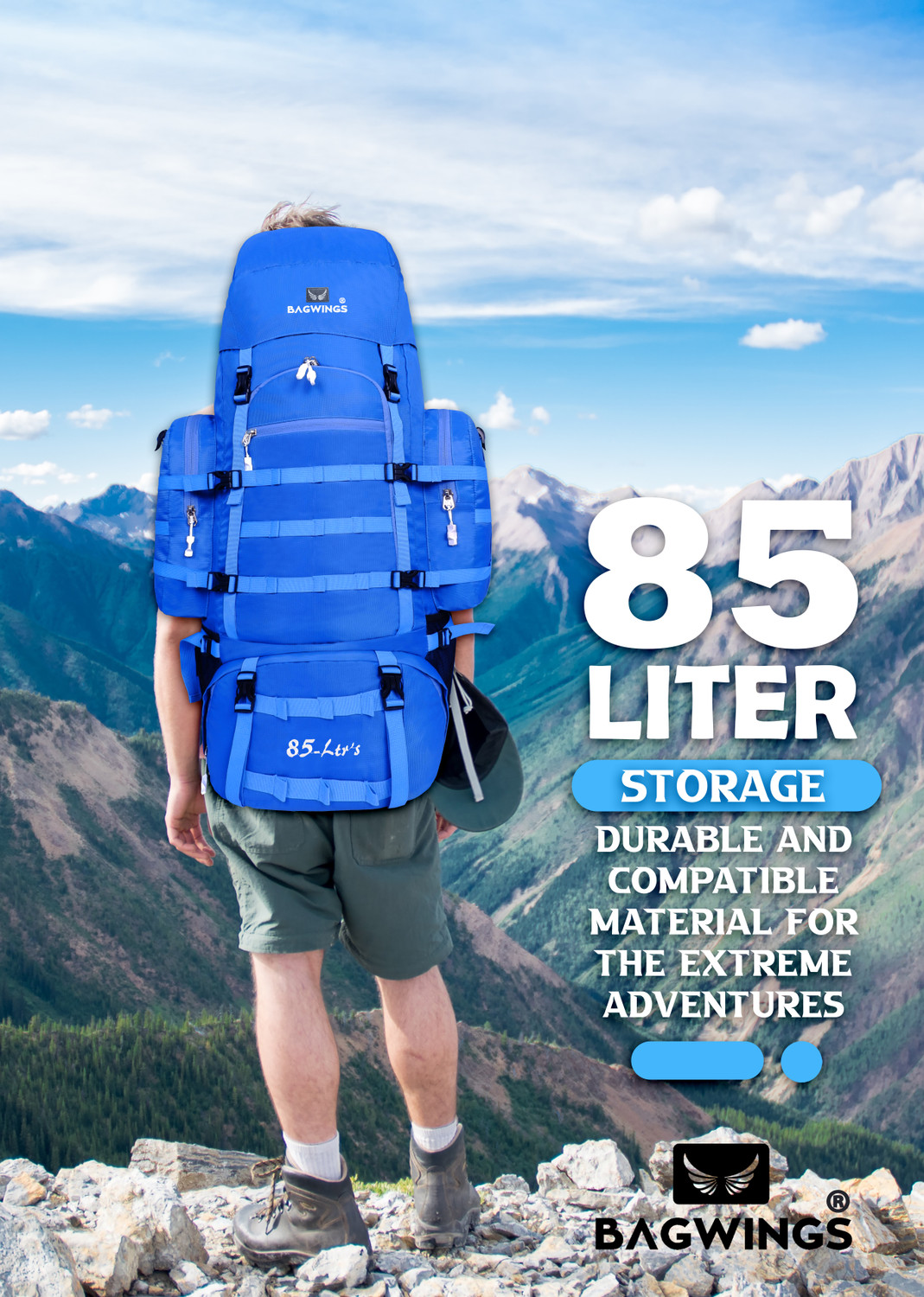 Image of BAGWINGS 85-L Waterproof Trekking Bag Hiking Backpack Travel Bag ( 1 year waranty) Rucksack - 85 L (Blue)