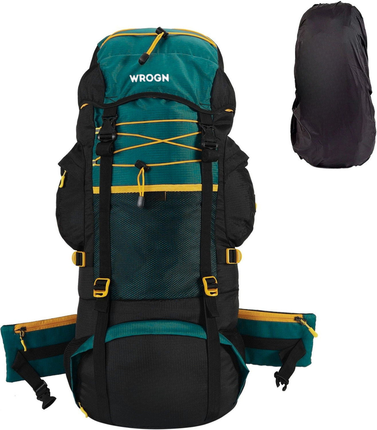 Image of WROGN travel bag tourist bag trekking bag rucksacks for men (S-72) Rucksack - 72 L (Green, Black)