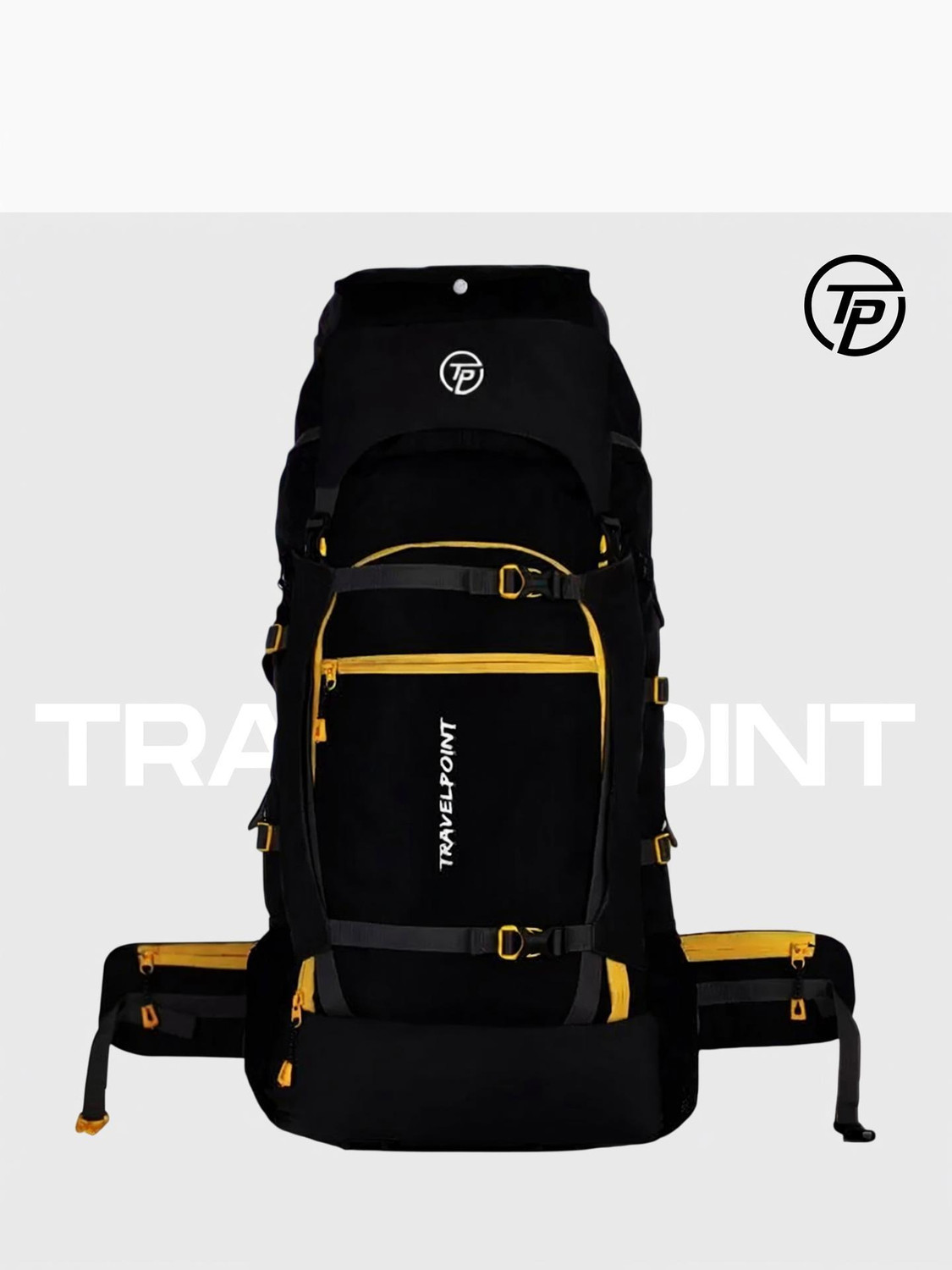 TRAVEL POINT WATERPROOF TREKKING BAG HIKKING BACKPACK FOR OUTDOOR Rucksack - 60 L (Black, Yellow) - Image 1