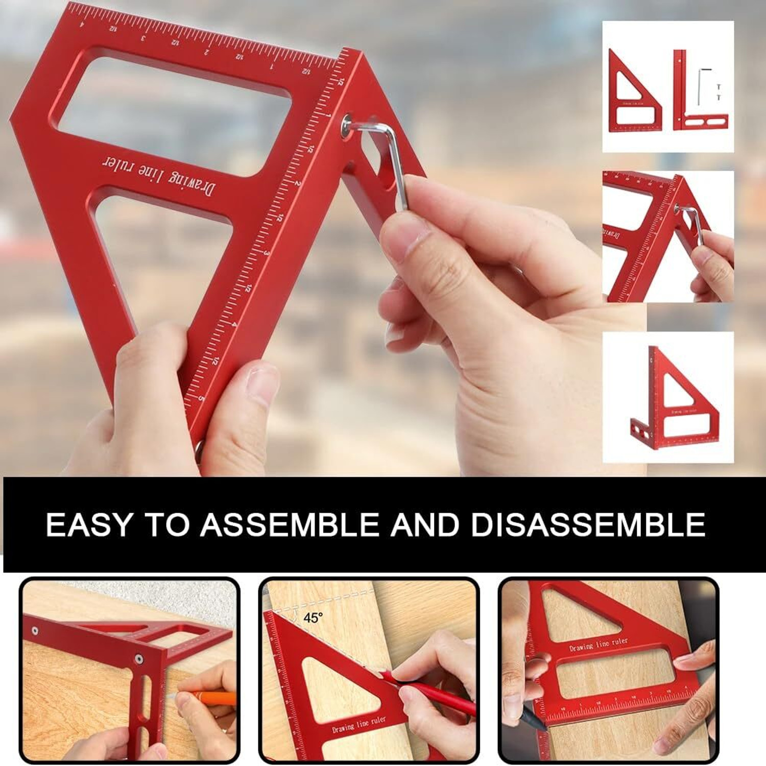 Image of Climberty Woodworking Ruler LRule Aluminum Alloy Marking Tool 45 90 Degree Laser Etched Ruler (Set of 1, Red)