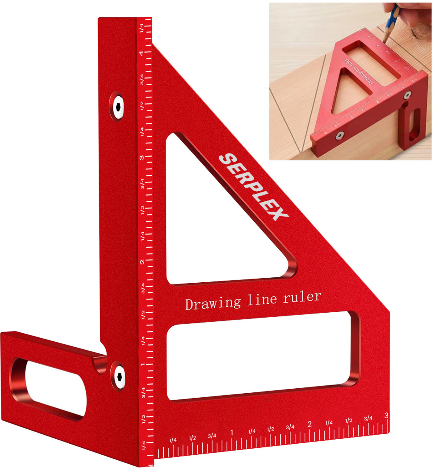 Image of Climberty Woodworking Ruler LRule Aluminum Alloy Marking Tool 45 90 Degree Laser Etched Ruler (Set of 1, Red)