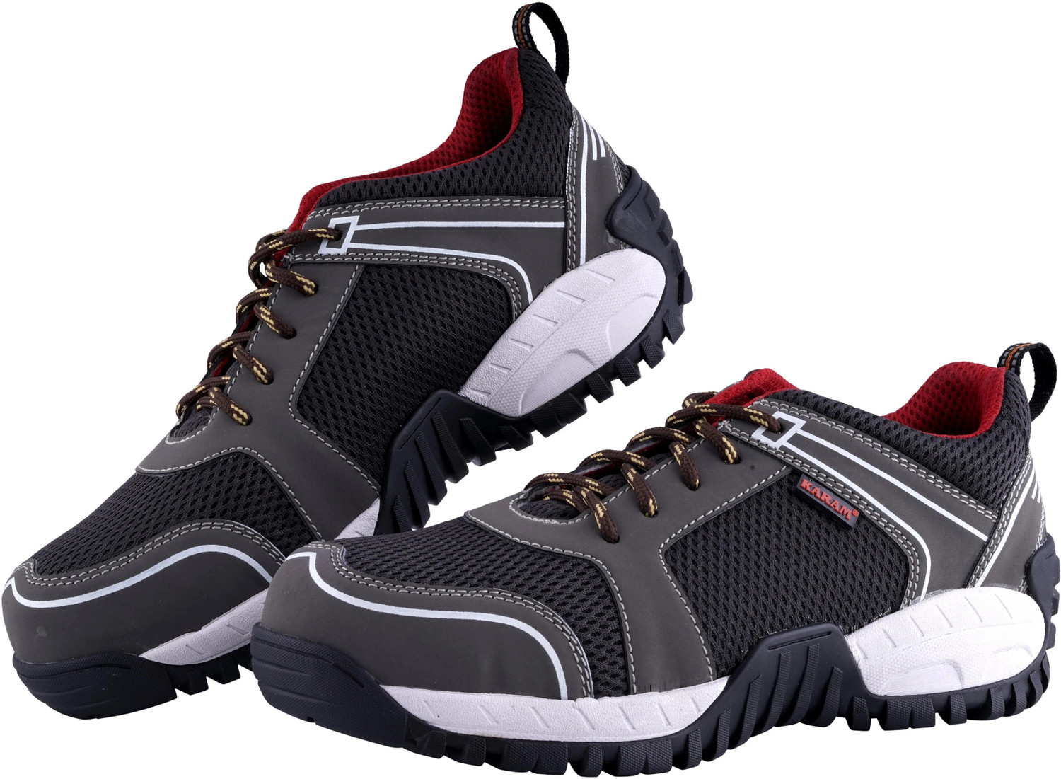 Image of Karam Composite Toe Synthetic Leather Safety Shoe (Black, Grey, White, S1, Size 11)