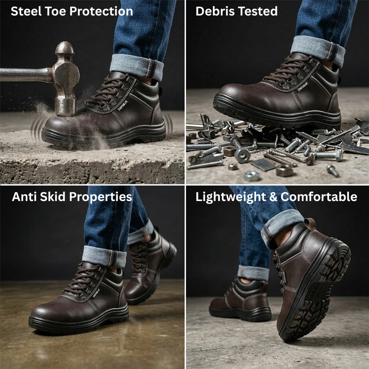 Image of Contablue Steel Toe Grain Leather Safety Shoe (Brown, S2, Size 5)