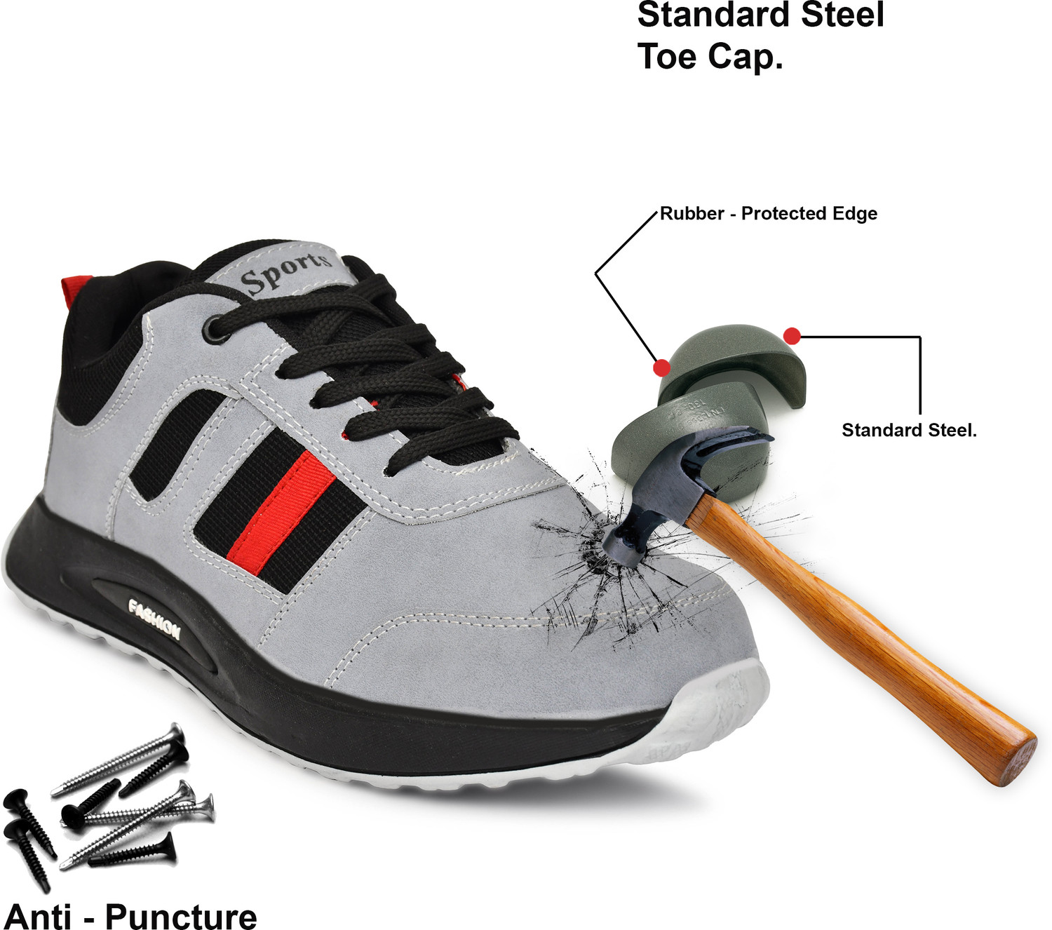 Image of FUEL Composite Toe Fabric Safety Shoe (Black, Grey, S1, Size 6)