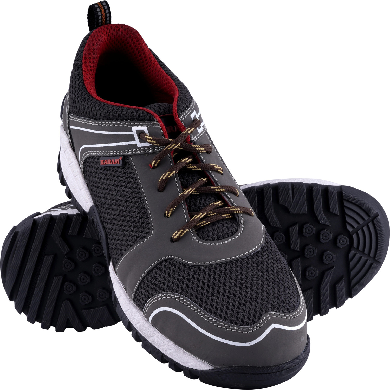 Image of Karam Composite Toe Synthetic Leather Safety Shoe (Black, Grey, White, S1, Size 11)