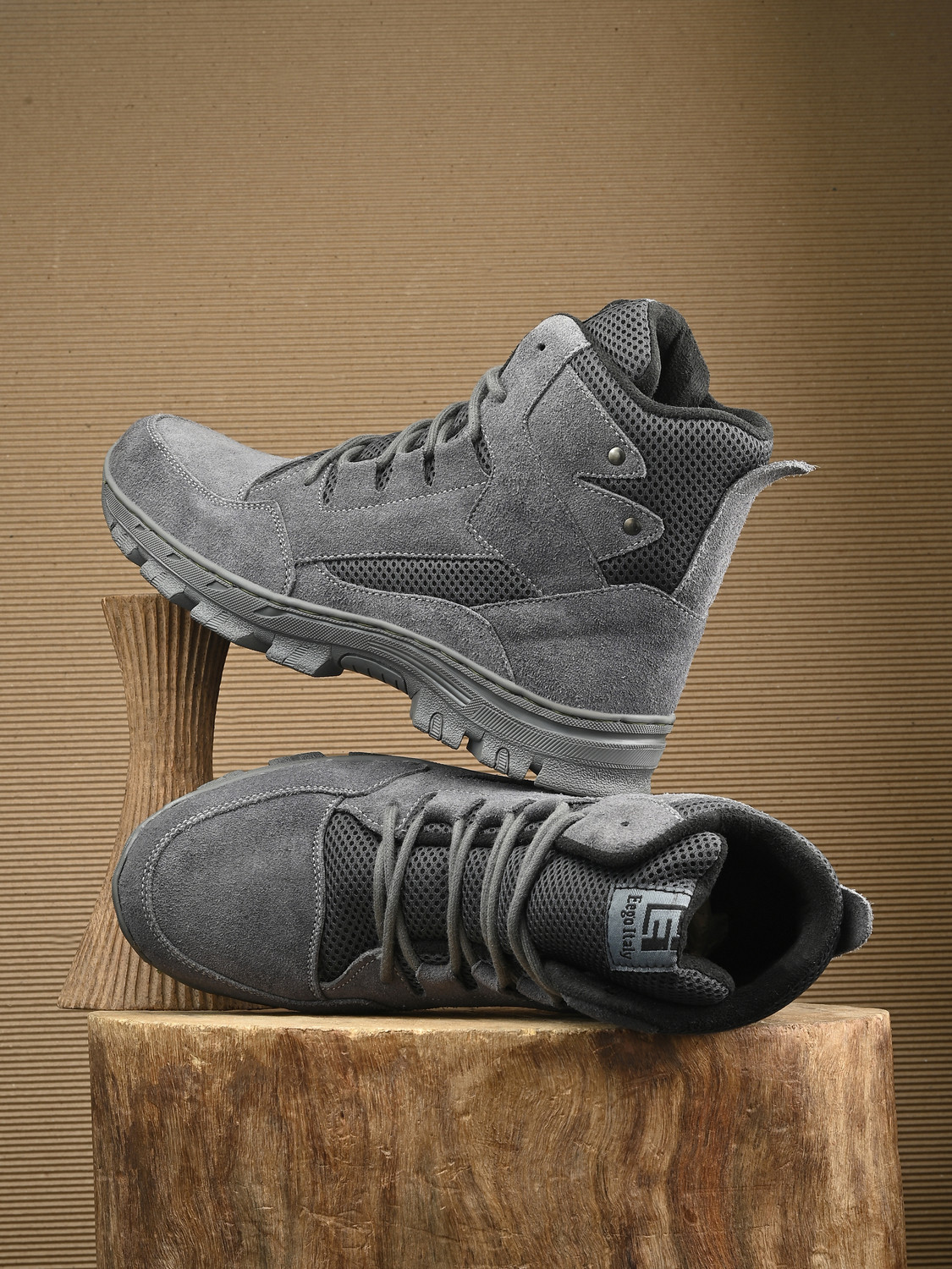 Image of Eego Italy Steel Toe Genuine Leather Safety Shoe (Grey, S1, Size 8)