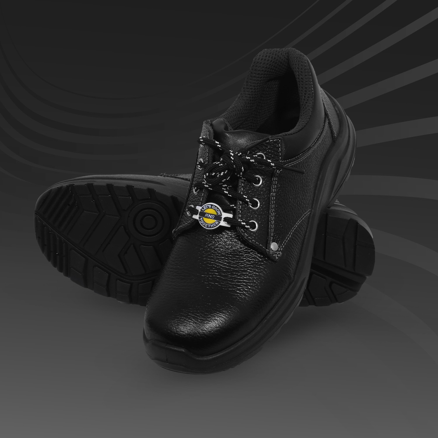 Image of Karam Composite Toe Synthetic Leather Safety Shoe (Black, Grey, White, S1, Size 11)