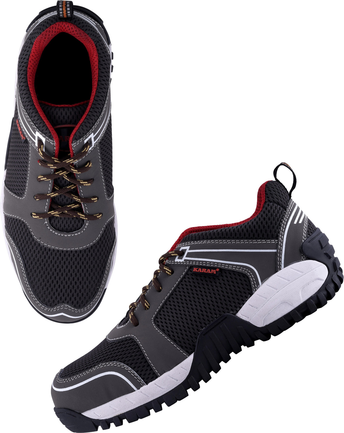 Image of Karam Composite Toe Synthetic Leather Safety Shoe (Black, Grey, White, S1, Size 11)