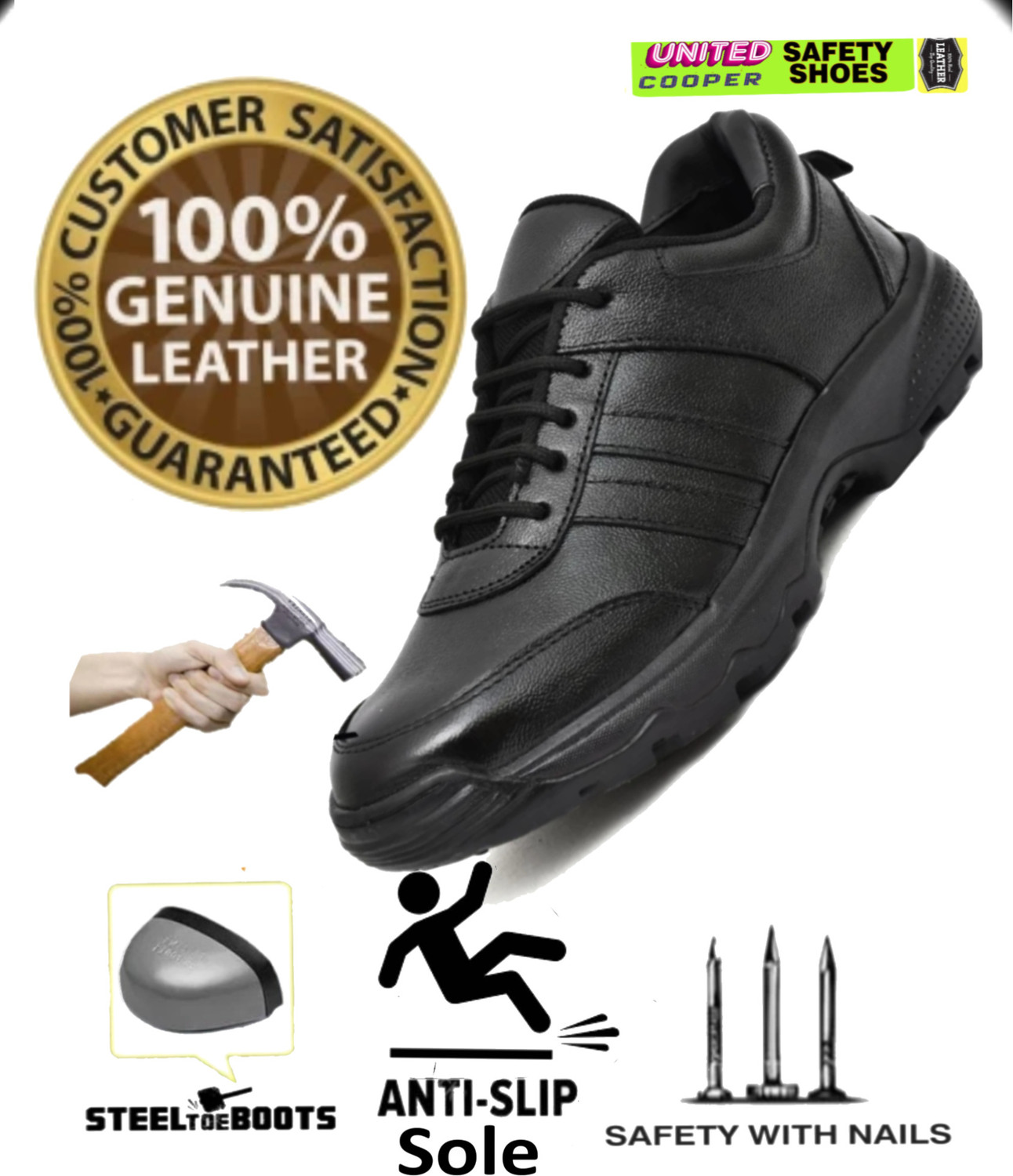 Image of UNISIP Steel Toe Leather Safety Shoe (Black, S1P, Size 7)