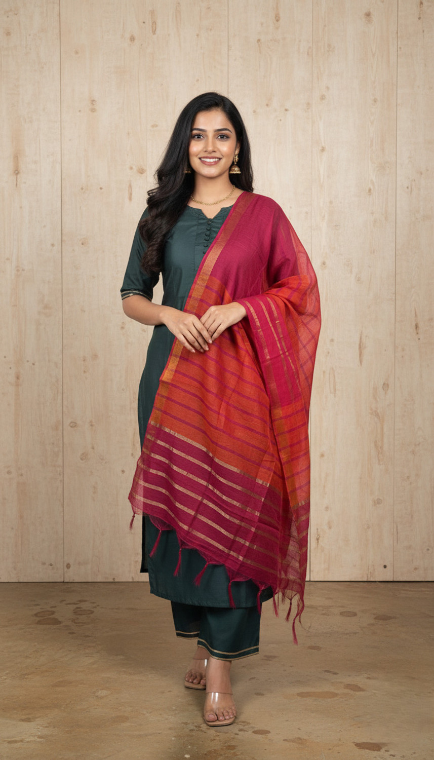 Image of CHECHI Embroidered Kurta, Palazzo & Dupatta Set