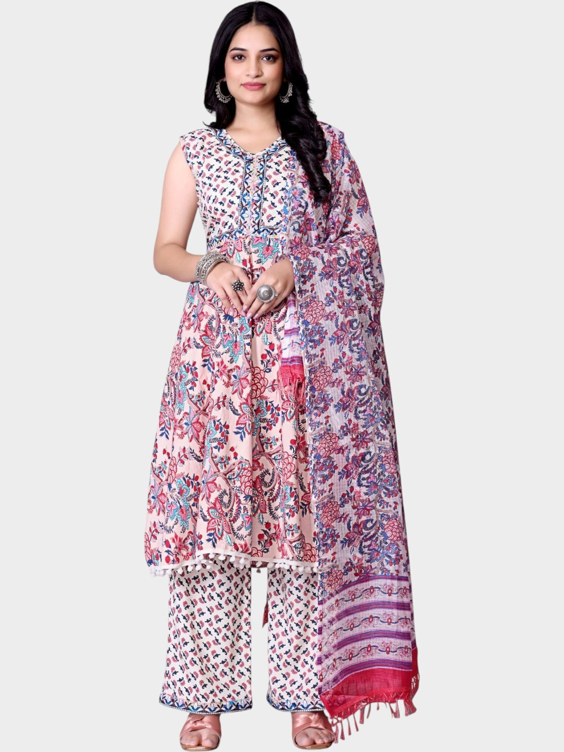 Image of Mariyam enterprises Pink-SuitSet Embroidered Kurta, Trouser /Pant & Dupatta Set