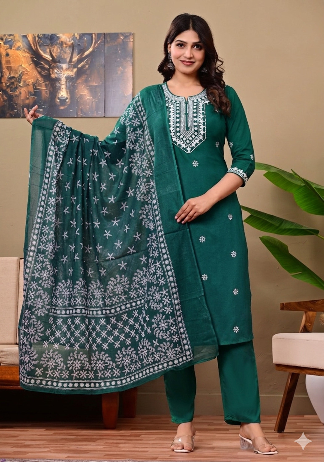 Image of Mariyam enterprises Pink-SuitSet Embroidered Kurta, Trouser /Pant & Dupatta Set