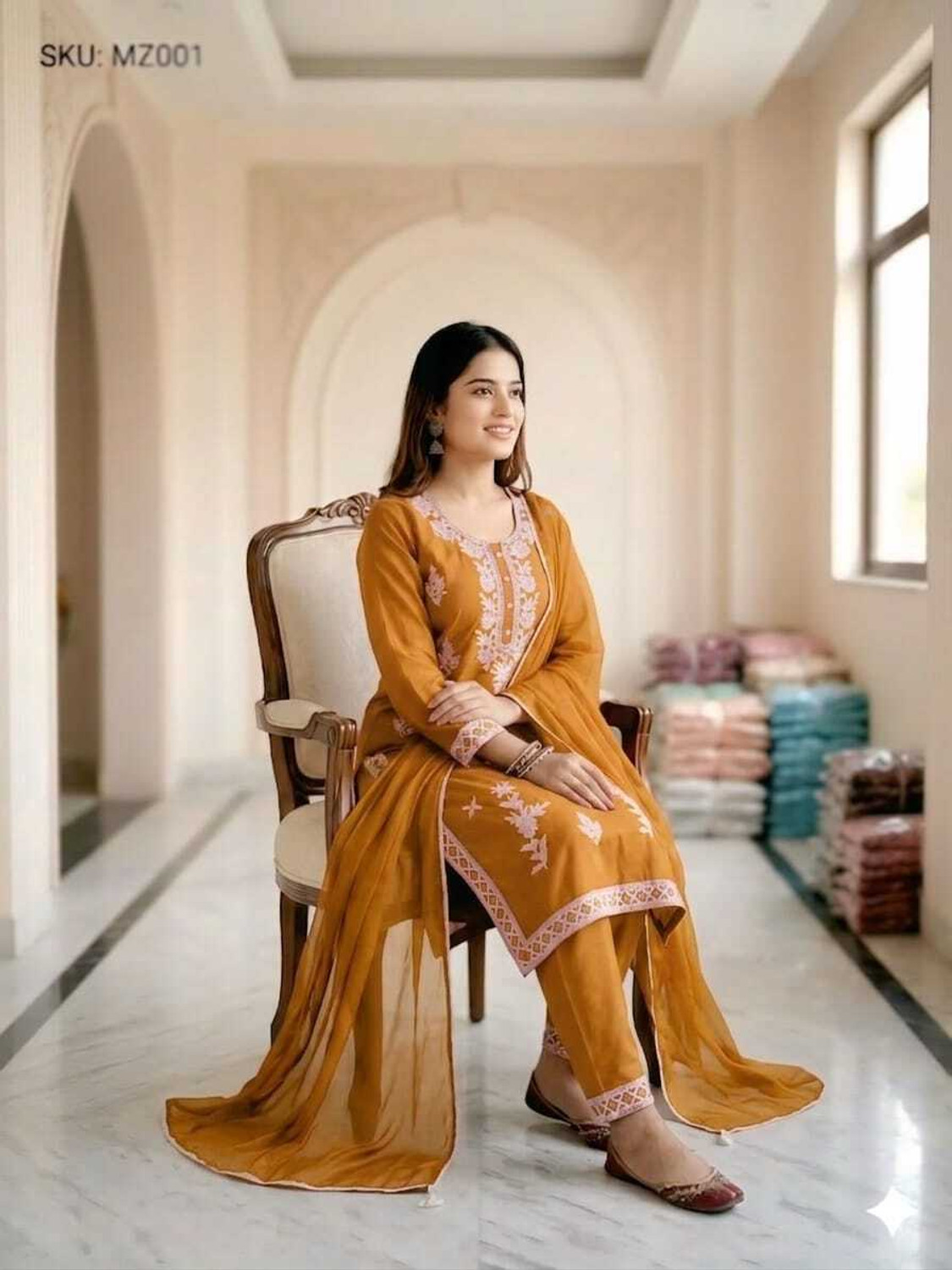 Image of FARHATFASHION Rayon Slub kurti pant Embroidered Kurta, Trouser /Pant & Dupatta Set