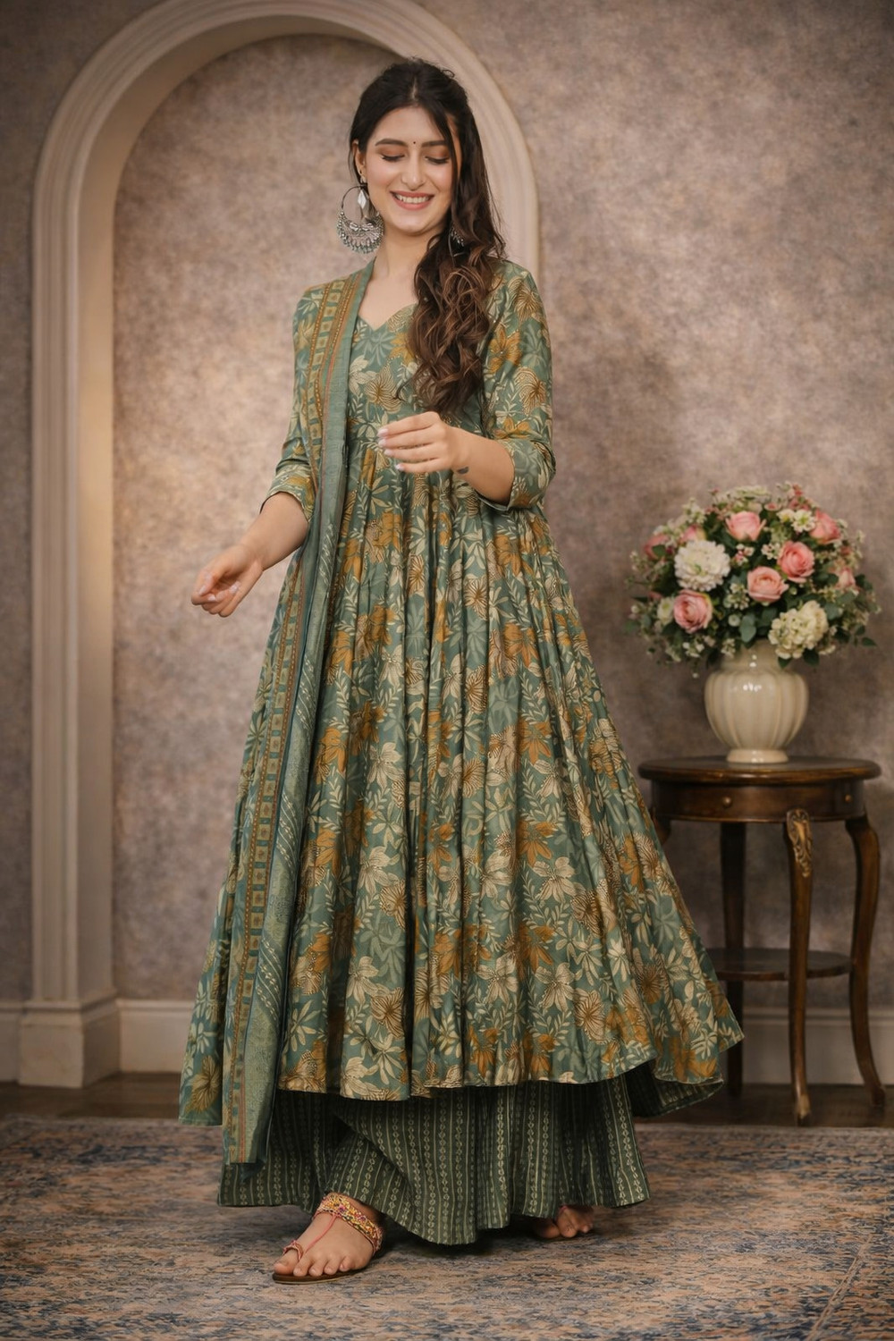 Image of DIVENA Floral Print Kurta, Trouser /Pant & Dupatta Set