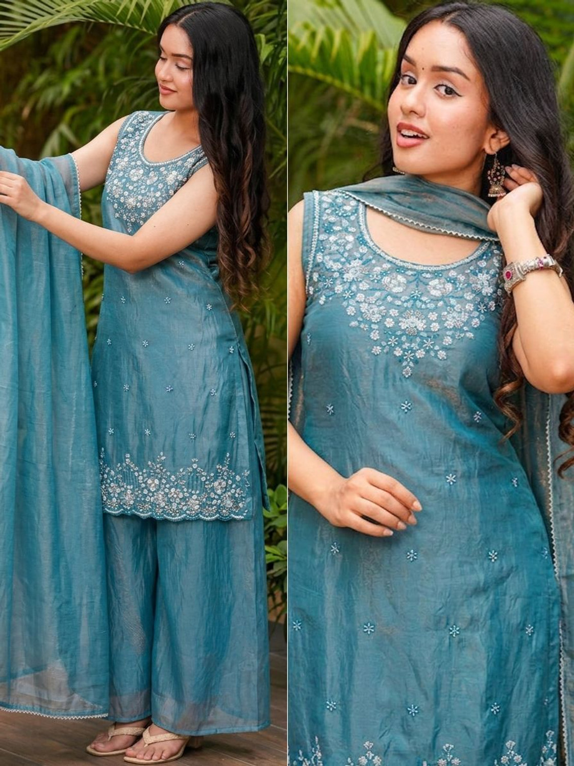 Image of Xomantic FASHION Embroidered Kurta, Sharara & Dupatta Set