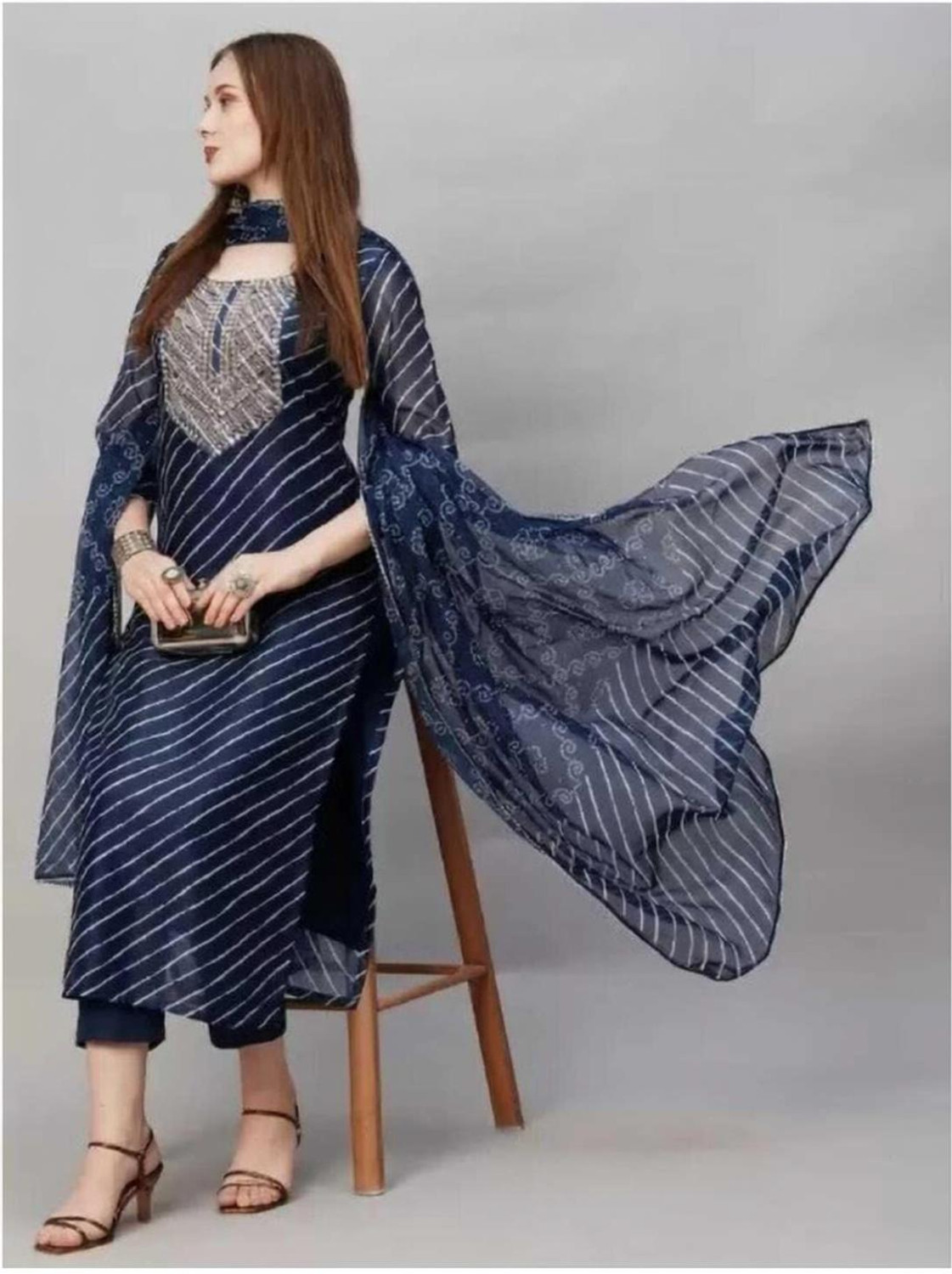 Image of NEW STYLISH Floral Print Kurta, Trouser /Pant & Dupatta Set