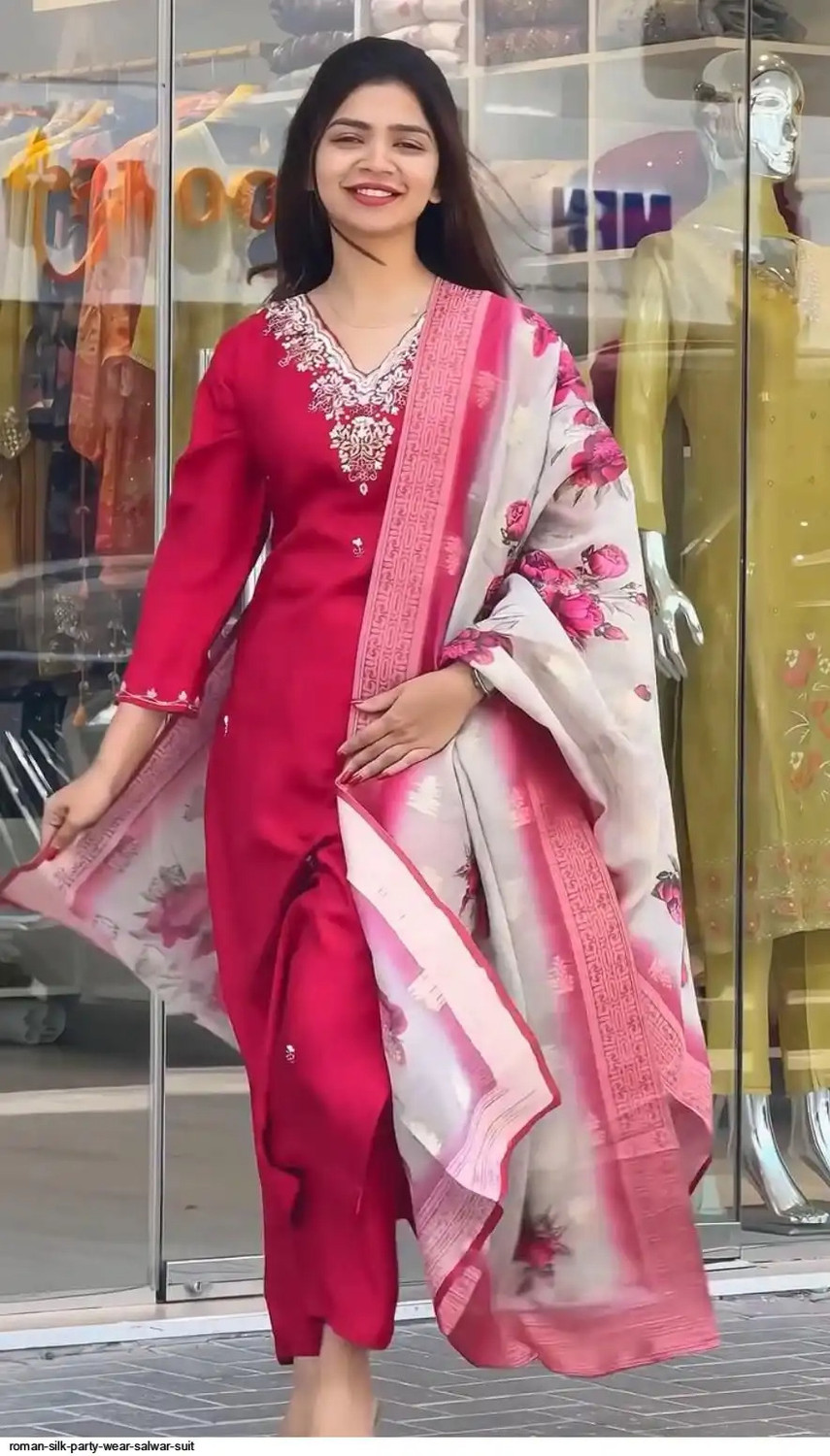 Image of Mariyam enterprises Pink-SuitSet Embroidered Kurta, Trouser /Pant & Dupatta Set