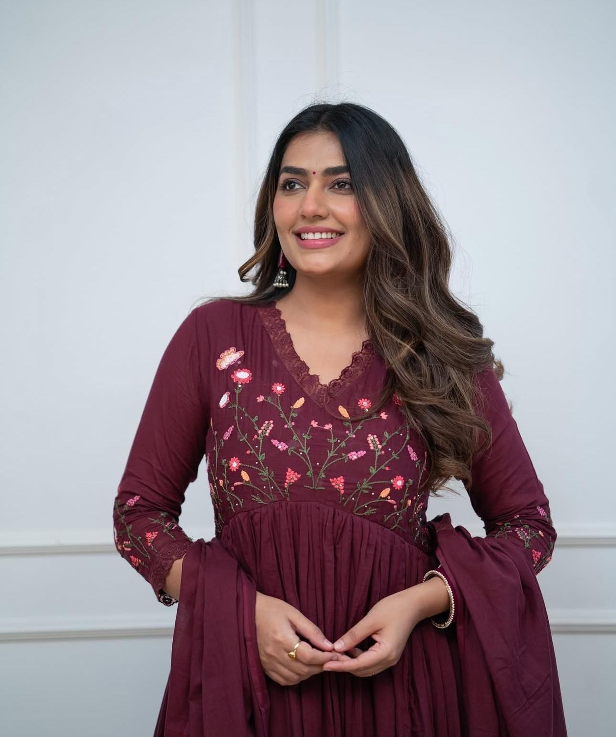 Image of BINKAL Embroidered Anarkali Kurta, Bottom & Dupatta Set