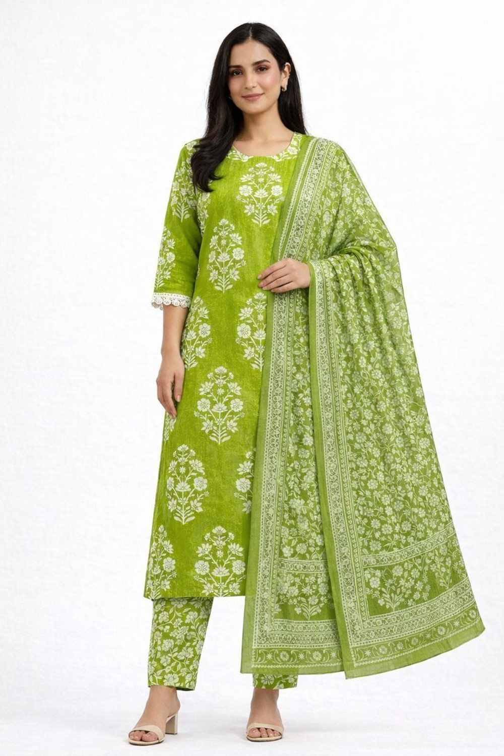 Image of NEW STYLISH Floral Print Kurta, Trouser /Pant & Dupatta Set