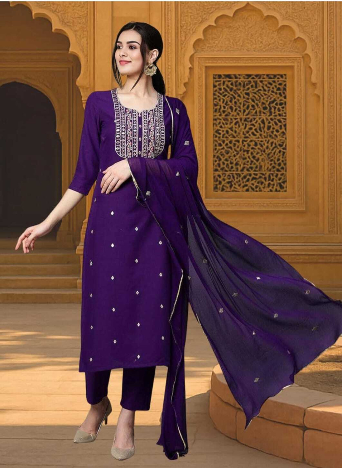 Image of Mariyam enterprises Pink-SuitSet Embroidered Kurta, Trouser /Pant & Dupatta Set