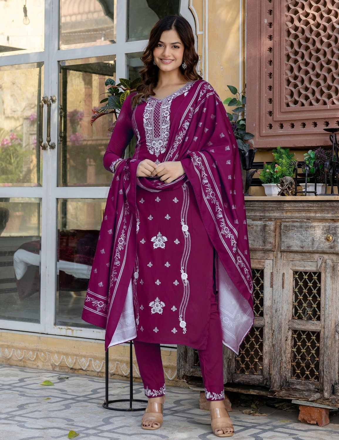 Image of Trendz Tycoon Embroidered Kurta, Salwar & Dupatta Set