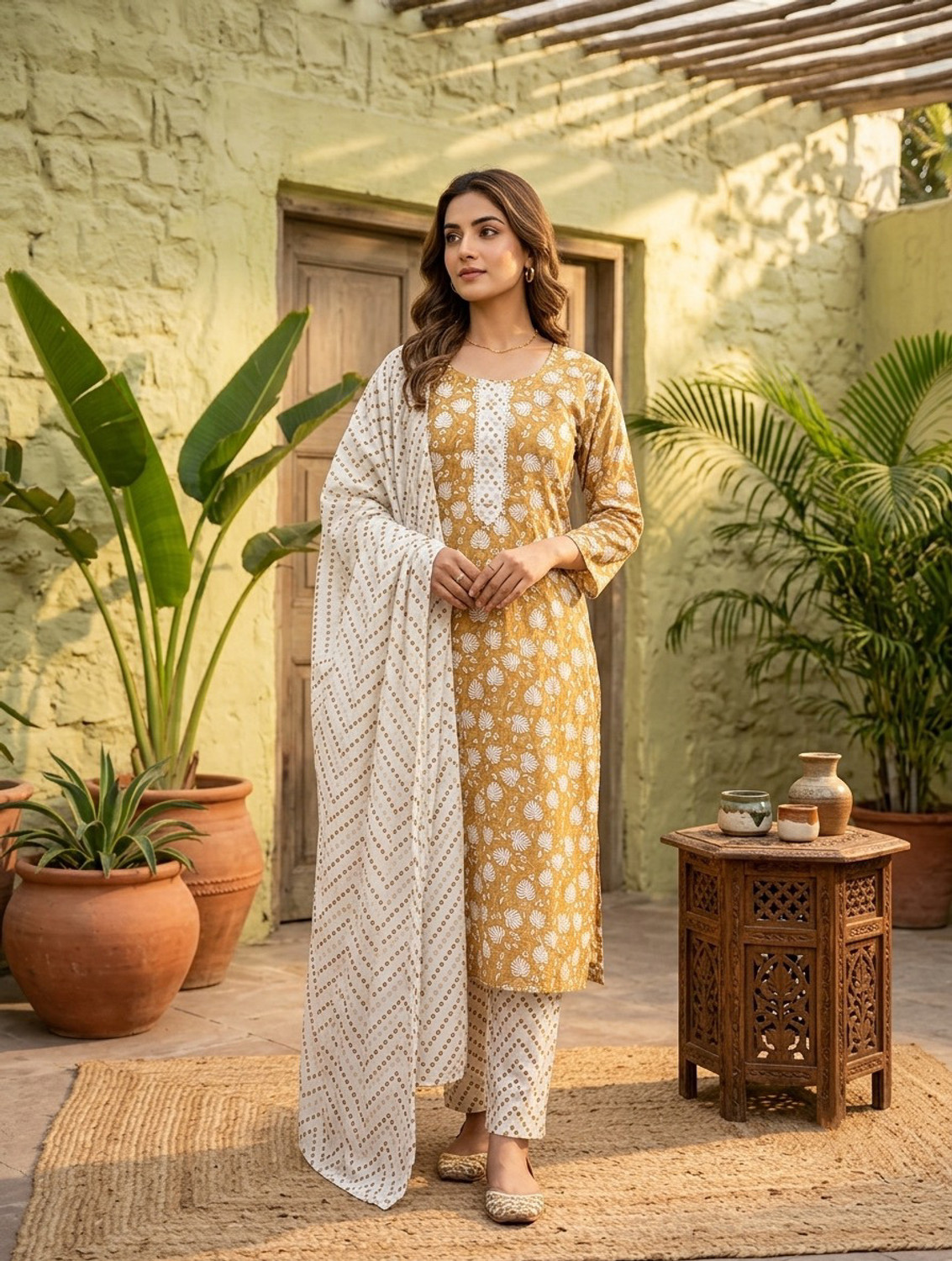 Image of UF Collection Self Design Kurta, Salwar & Dupatta Set