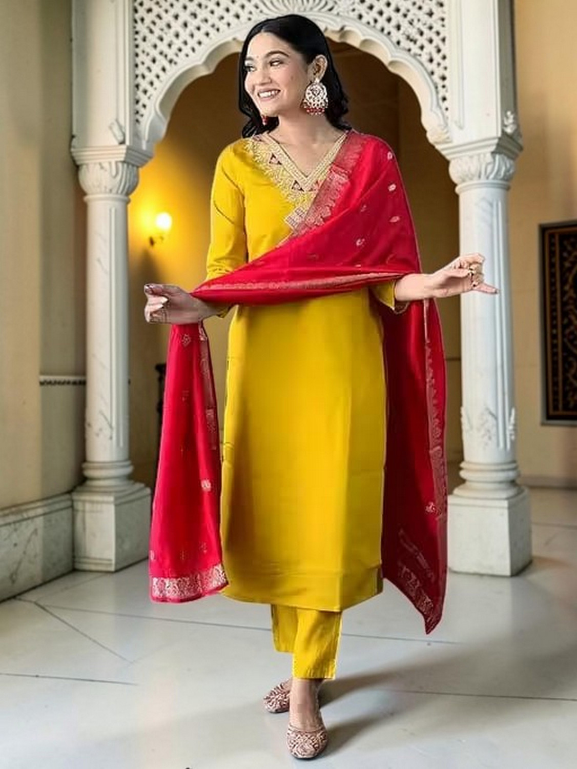Image of SELLBOX Salwar Kurta Dupatta Solid Kurta, Sharara & Dupatta Set