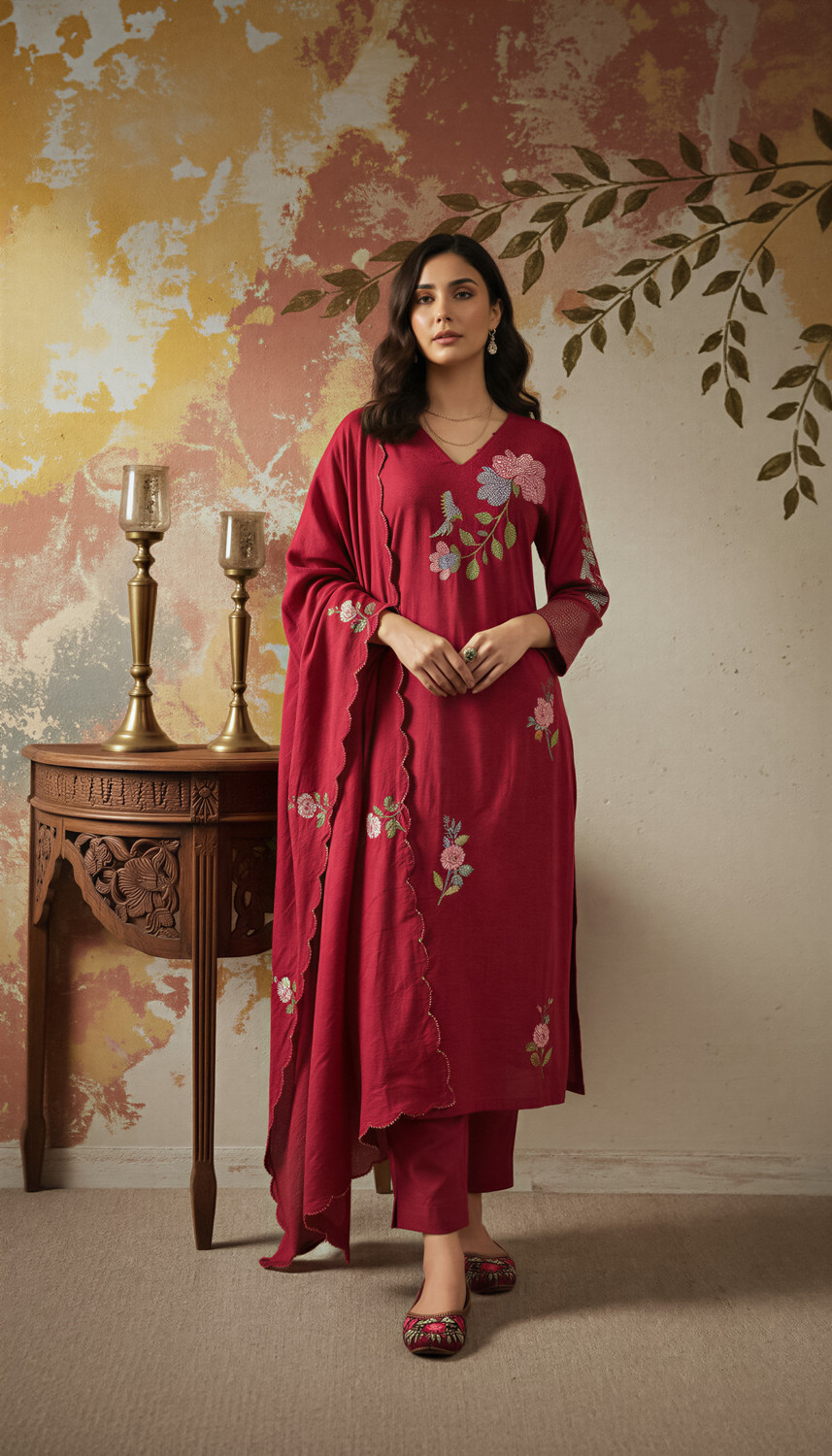 Image of SZN Embroidered Kurta, Trouser /Pant & Dupatta Set