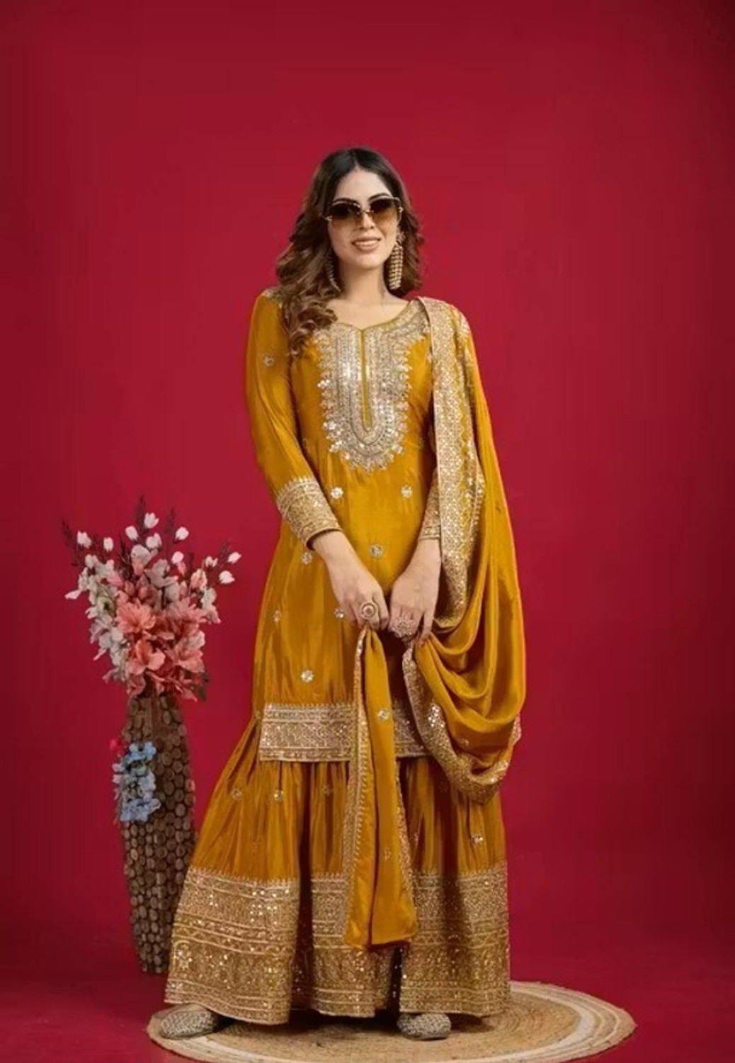 Image of ARVILAS Embroidered Kurta, Trouser /Pant & Dupatta Set